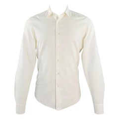 VALENTINO Size M White Woven Cotton Button Up Long Sleeve Shirt