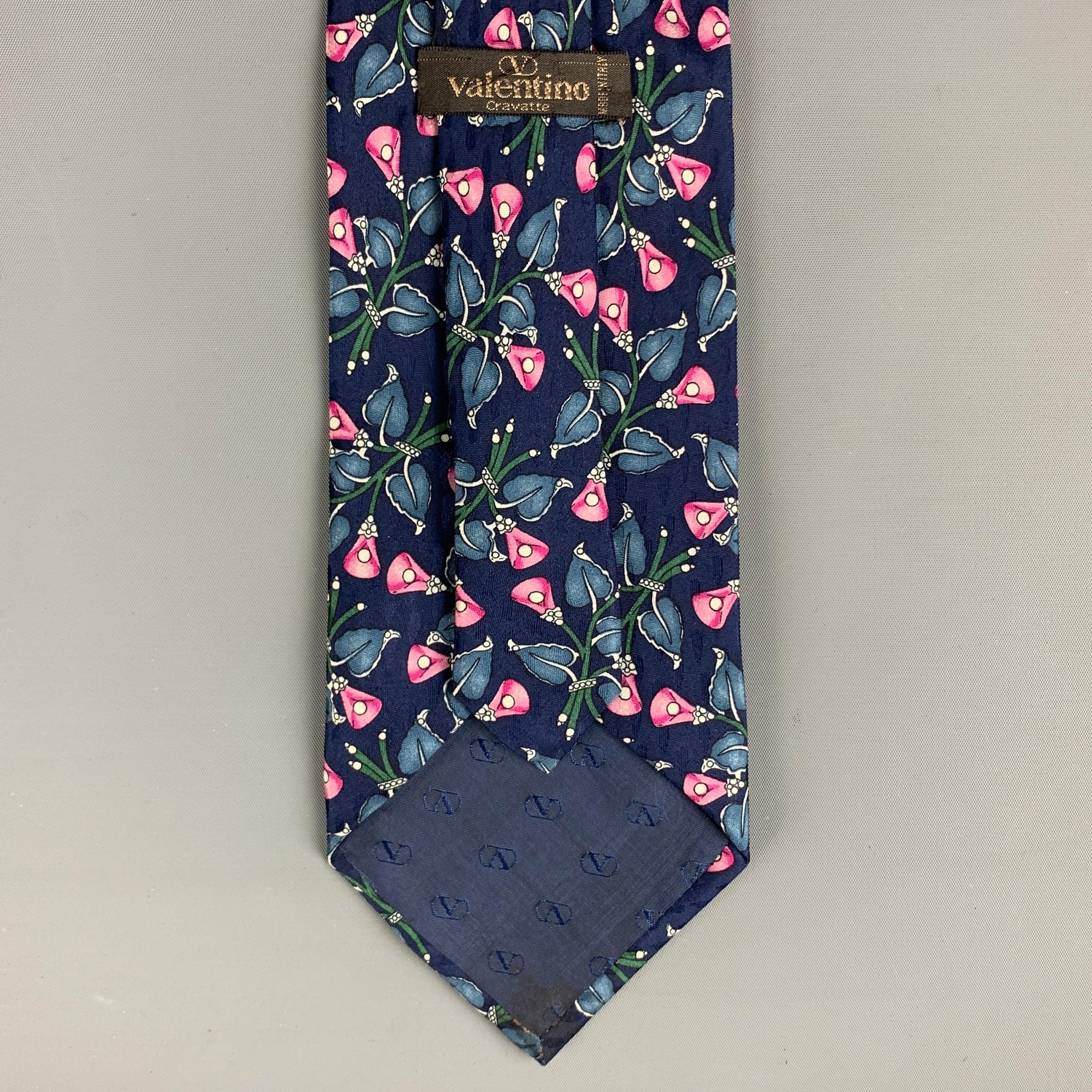 Men's VALENTINO Size Navy Pink Floral Silk Tie For Sale