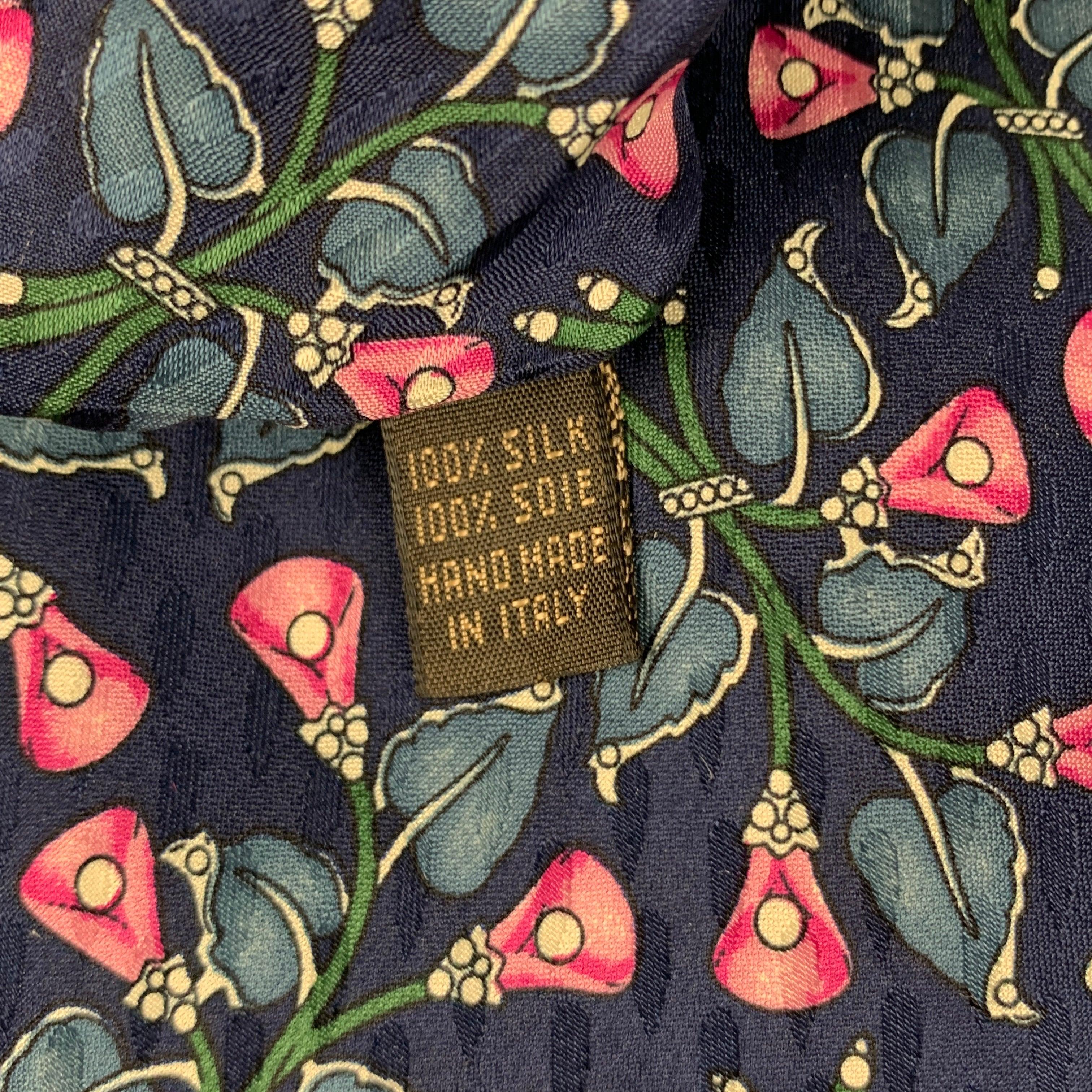 VALENTINO Size Navy Pink Floral Silk Tie For Sale 1