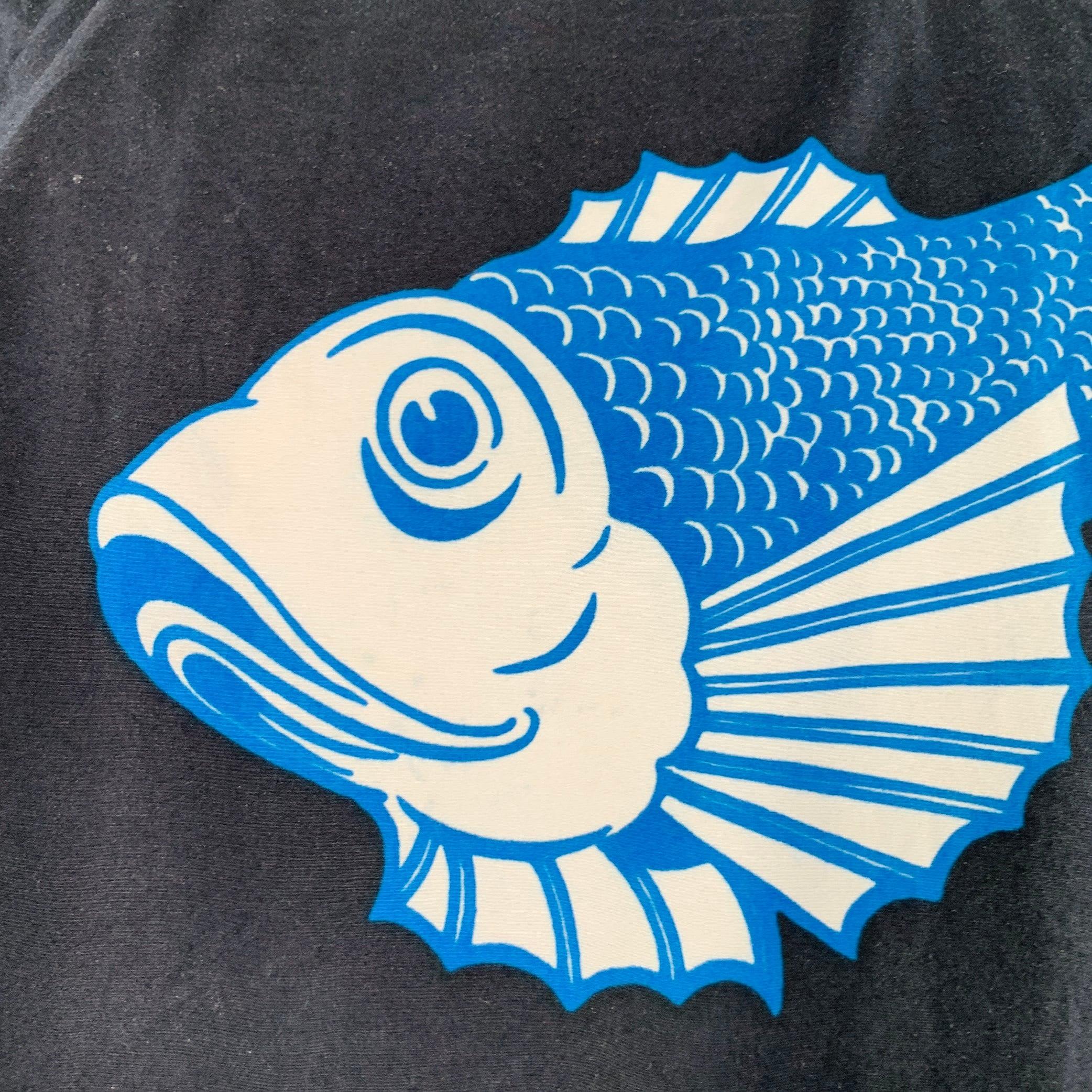 VALENTINO Size S Black White Blue Koi Fish Cotton One Pocket Camp Short Sleeve Shirt Pour hommes en vente