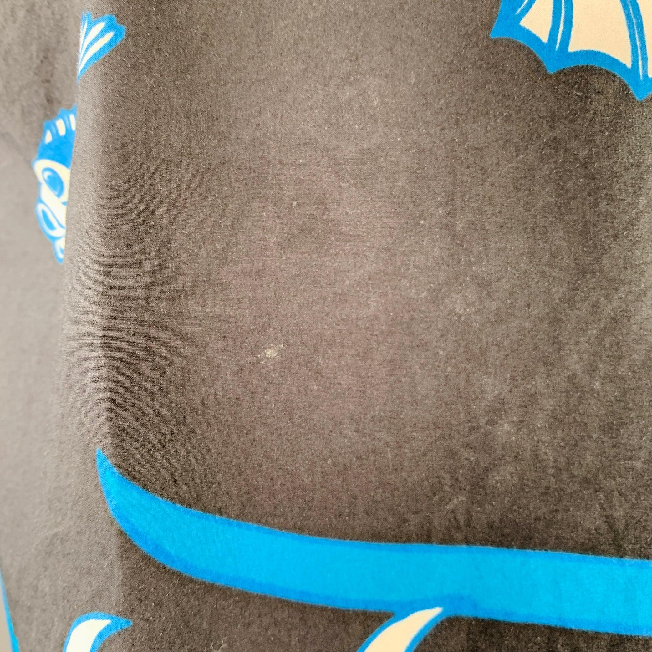 VALENTINO Size S Black White Blue Koi Fish Cotton One Pocket Camp Short Sleeve Shirt en vente 1