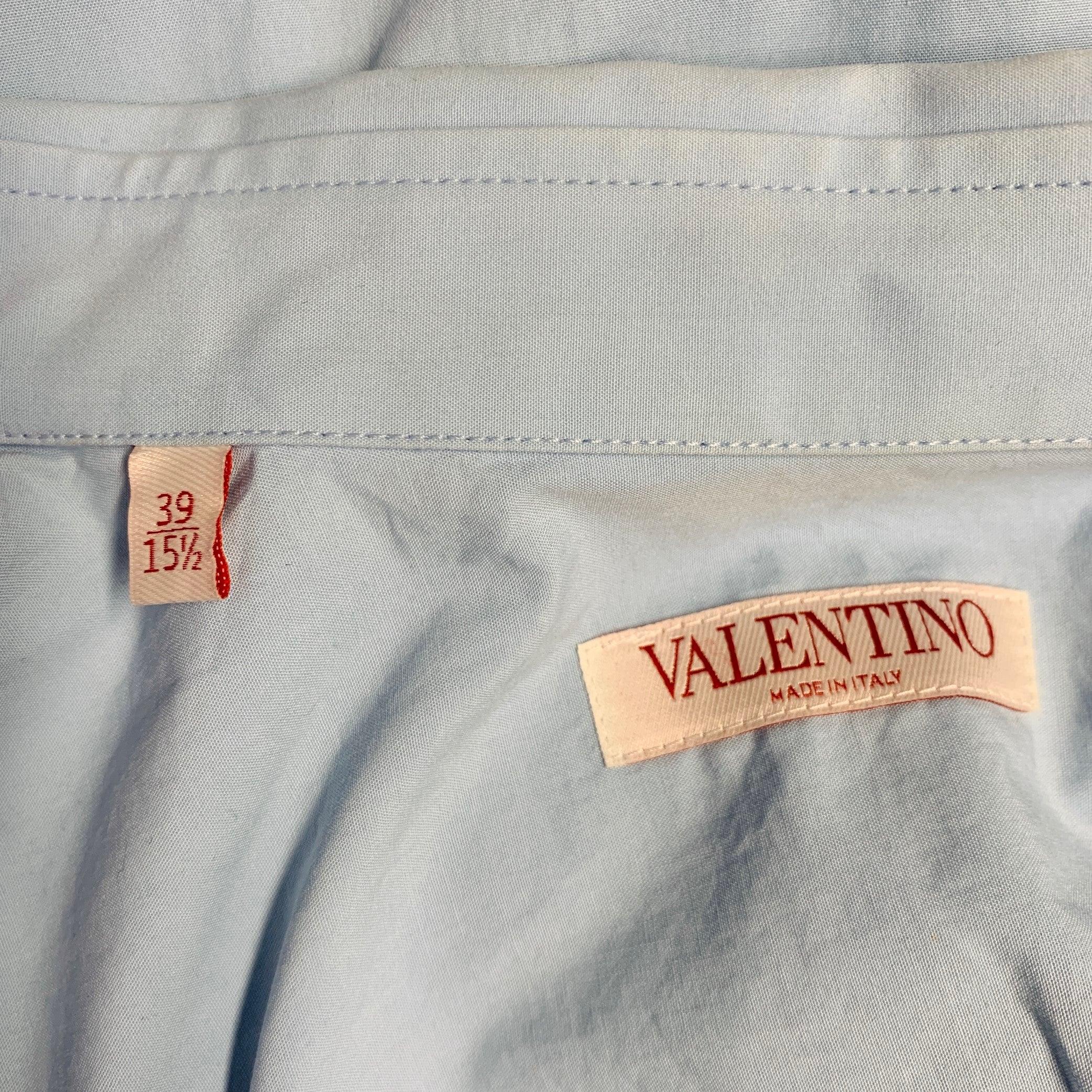 VALENTINO Size S Blue Beaded Embroidery Cotton Tuxedo Long Sleeve Shirt For Sale 7