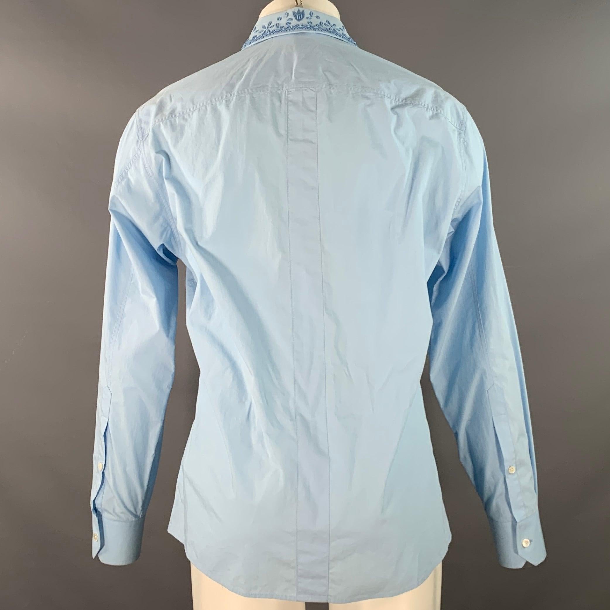 Men's VALENTINO Size S Blue Beaded Embroidery Cotton Tuxedo Long Sleeve Shirt For Sale