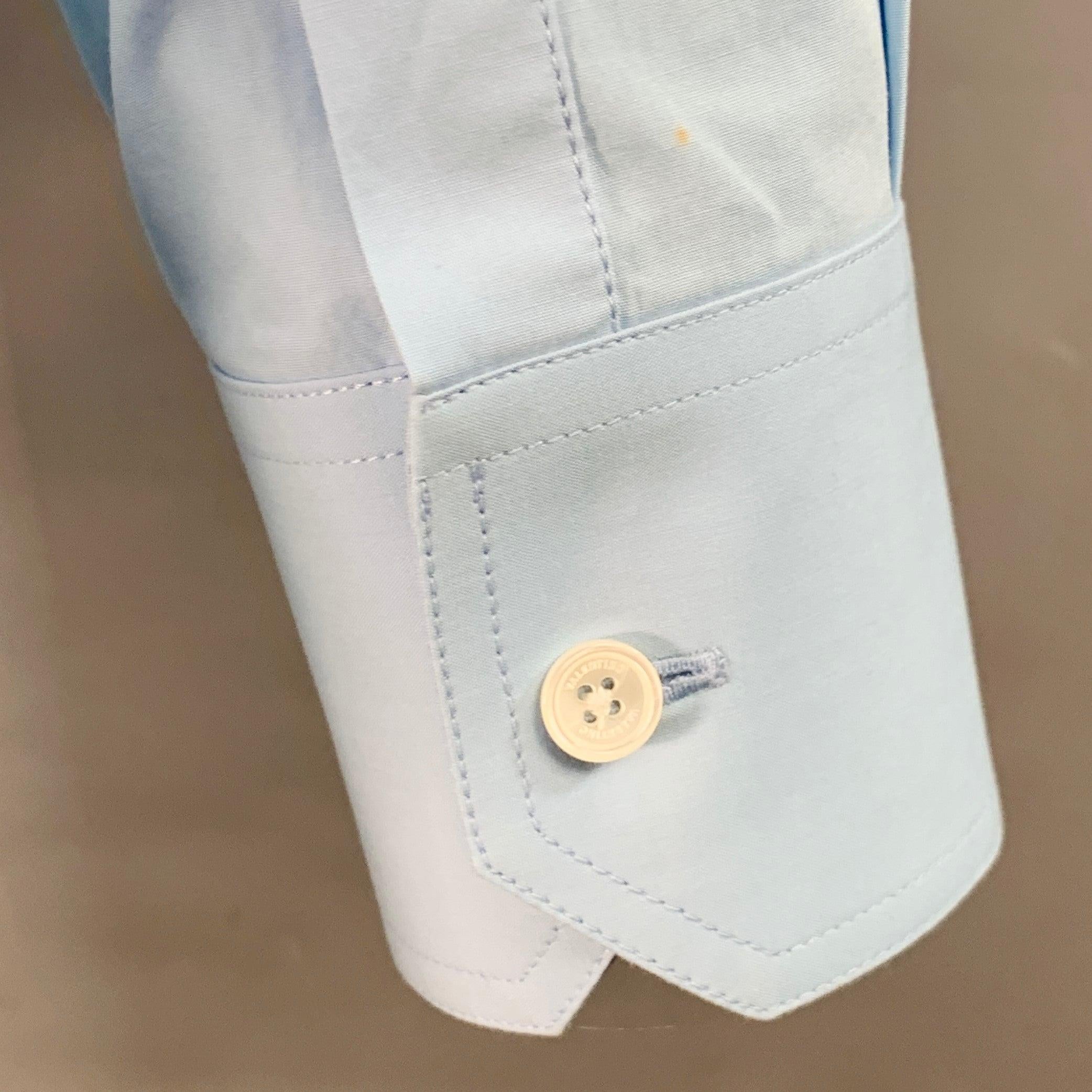 VALENTINO Size S Blue Beaded Embroidery Cotton Tuxedo Long Sleeve Shirt For Sale 4