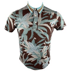 VALENTINO Size S Brown 
Blue Floral Cotton Buttoned Polo Shirt