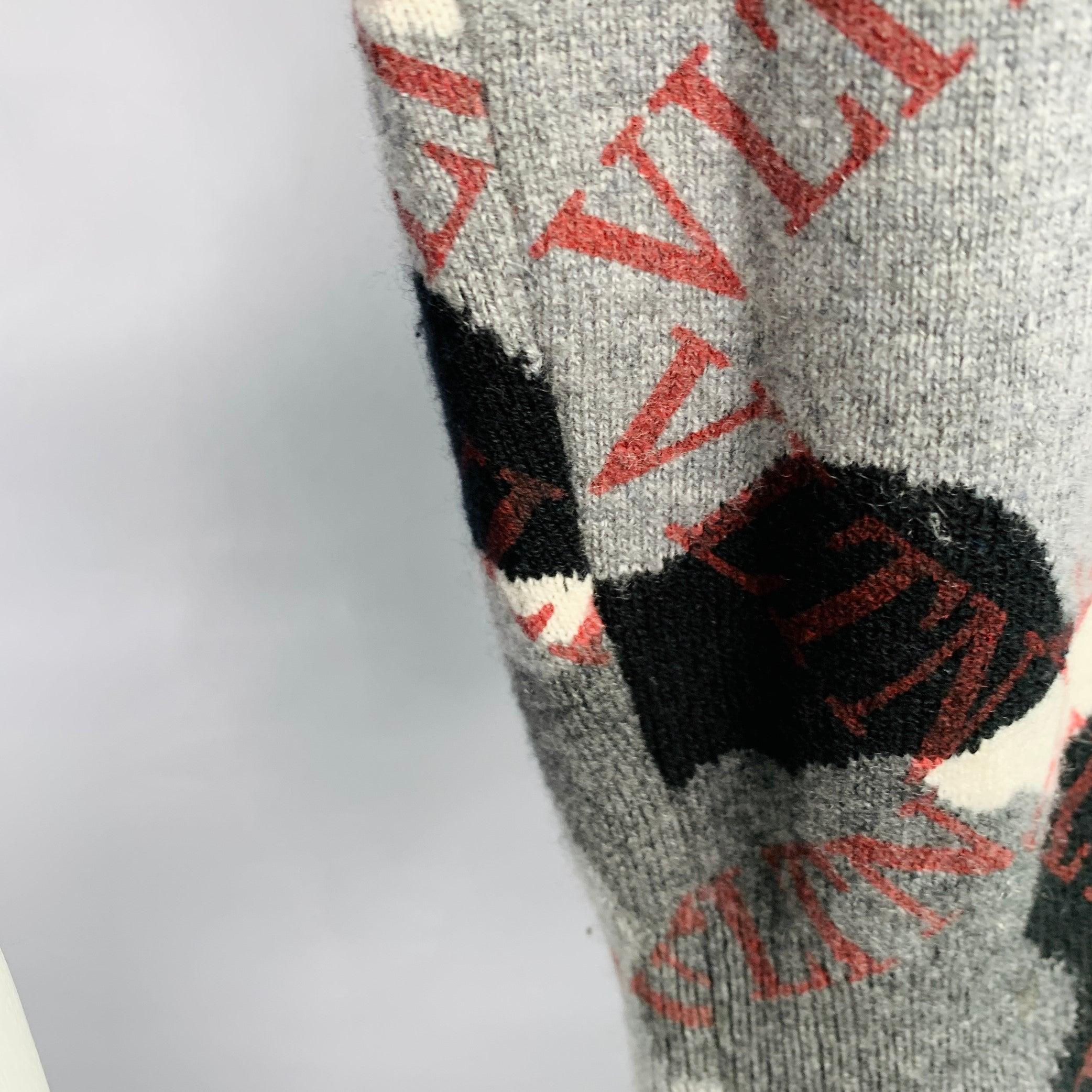 Men's VALENTINO Size S Grey Black White Knit Camouflage Logo Cashmere Crew Neck Pullover For Sale