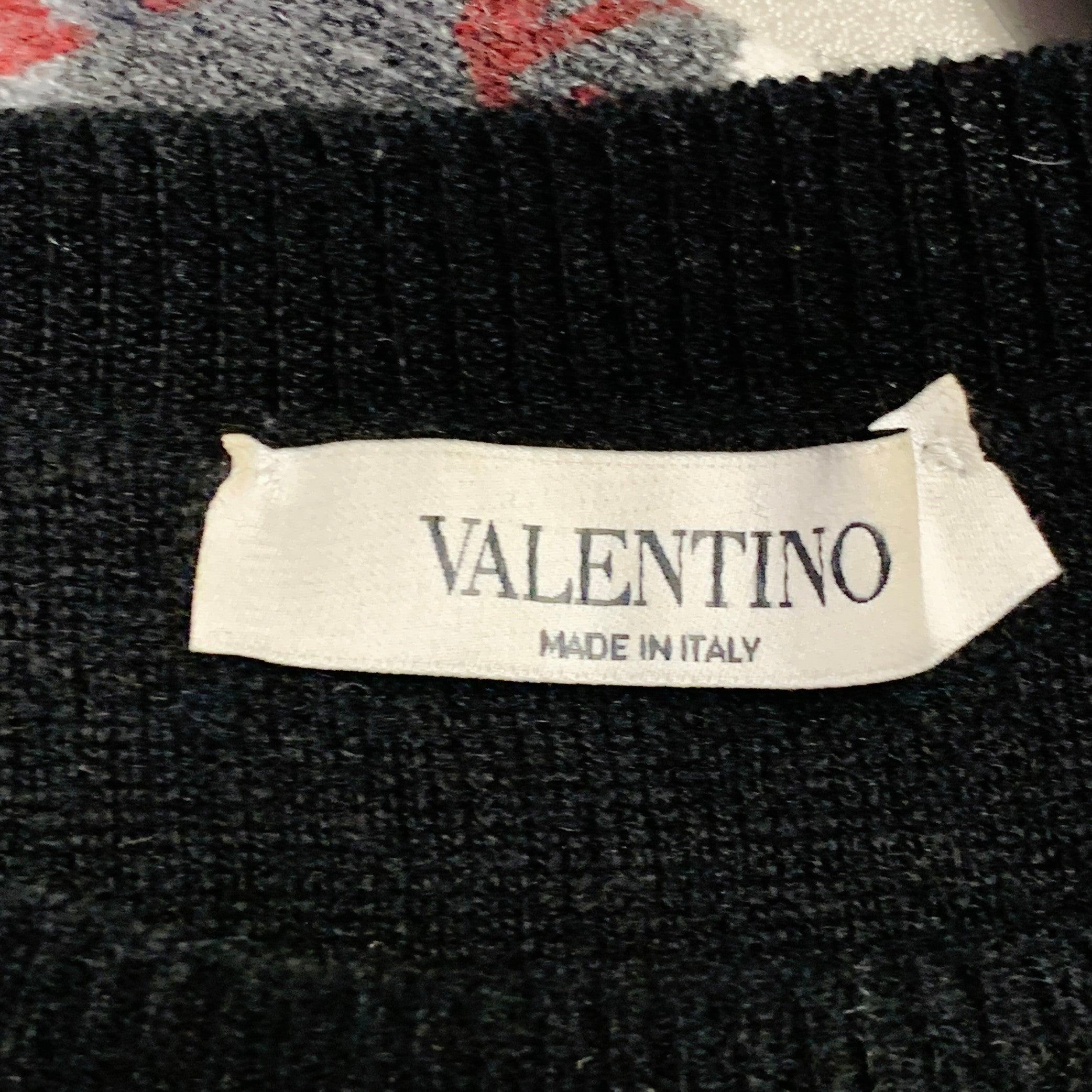VALENTINO Size S Grey Black White Knit Camouflage Logo Cashmere Crew Neck Pullover For Sale 1
