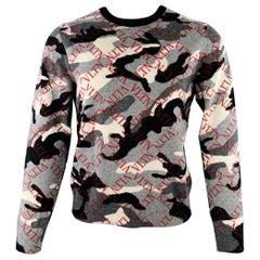 VALENTINO Size S Grey Black White Knit Camouflage Logo Cashmere Crew Neck Pullover