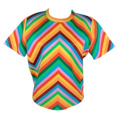 VALENTINO Size S Multi-Color Chevron Print Cotton Oversized Boxy Pullover