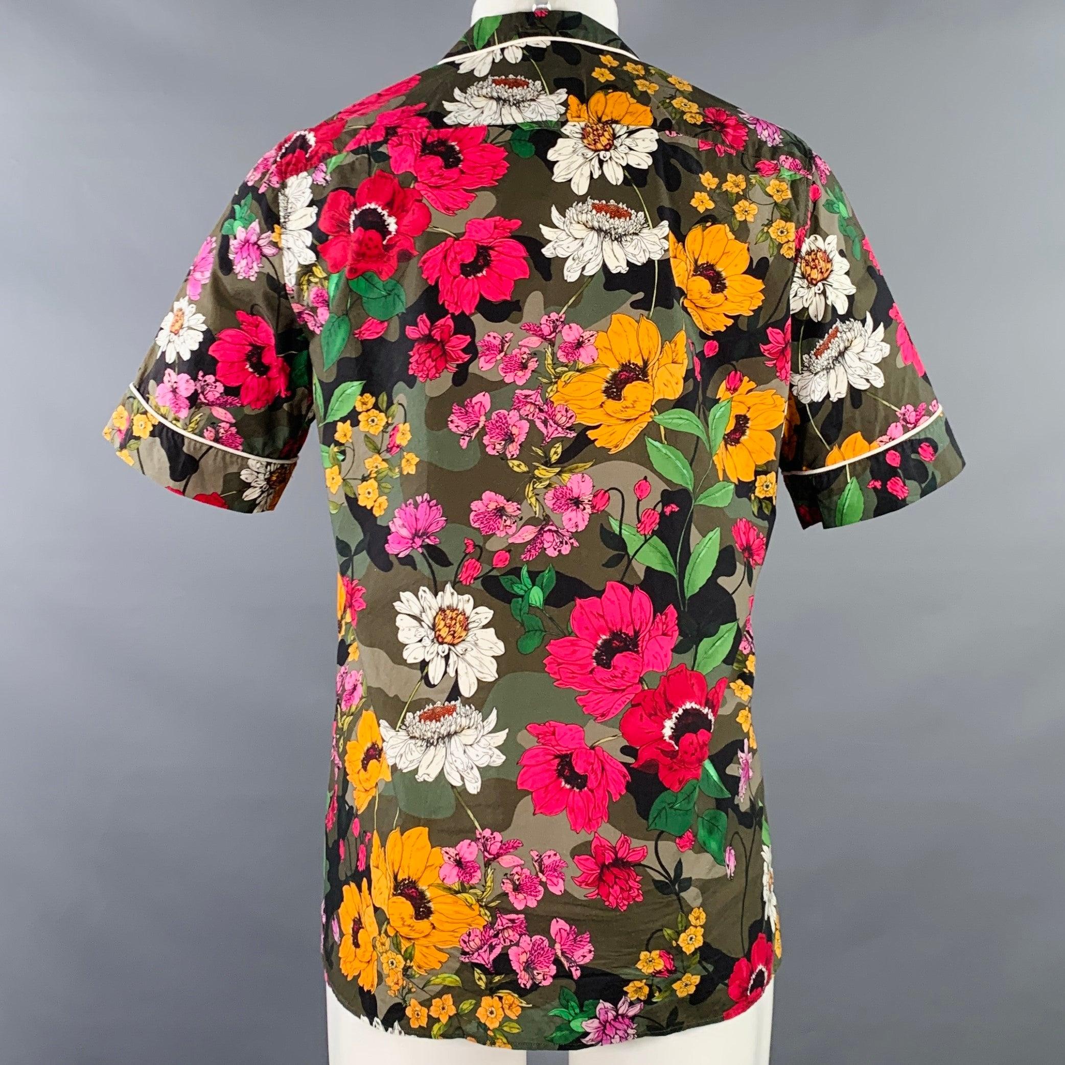 VALENTINO Größe S Multi Color Floral Baumwolle eine Tasche Camp Kurzarm-Shirt (Schwarz) im Angebot