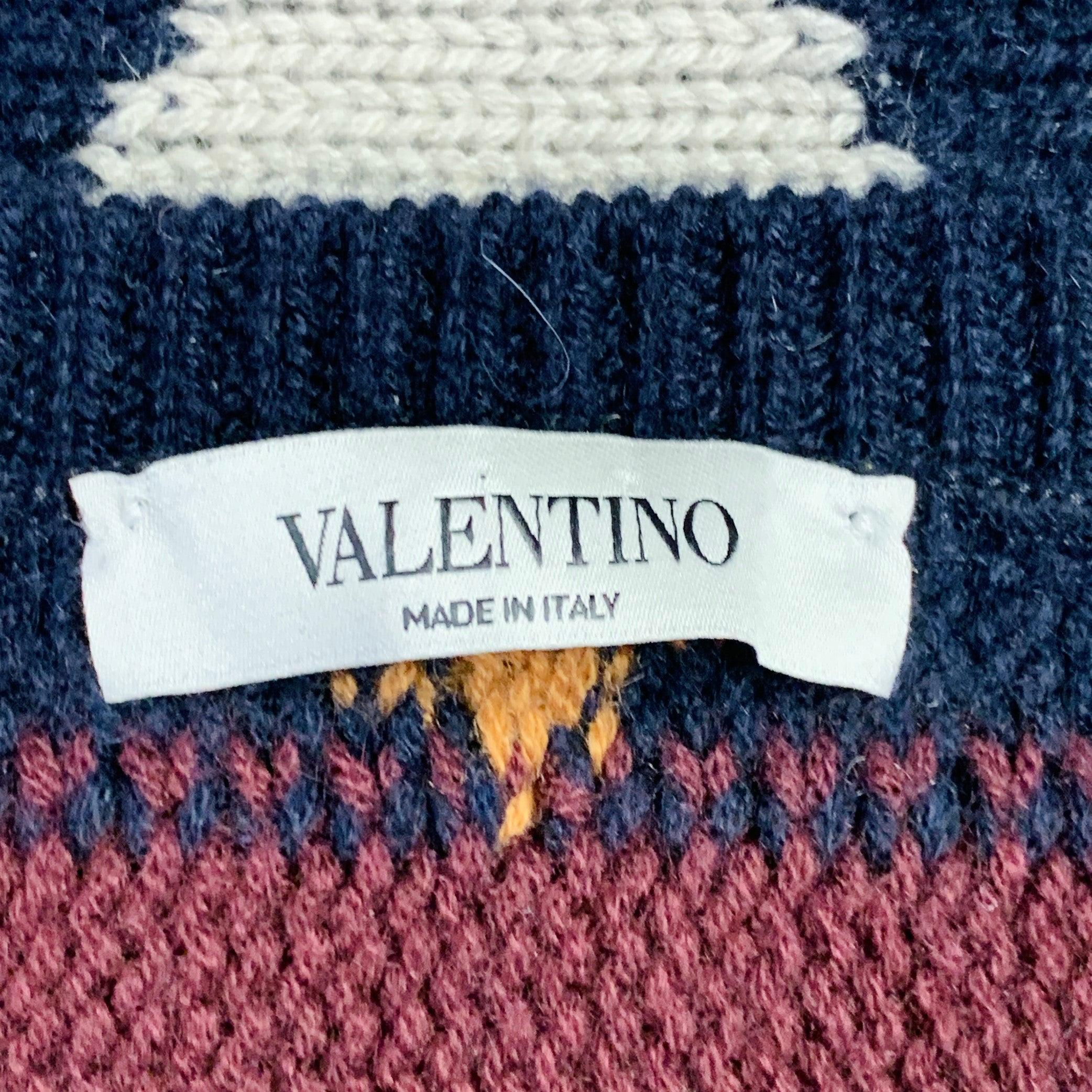 VALENTINO Pull col ras du cou triangulaire en cachemire multicolore taille S en vente 2