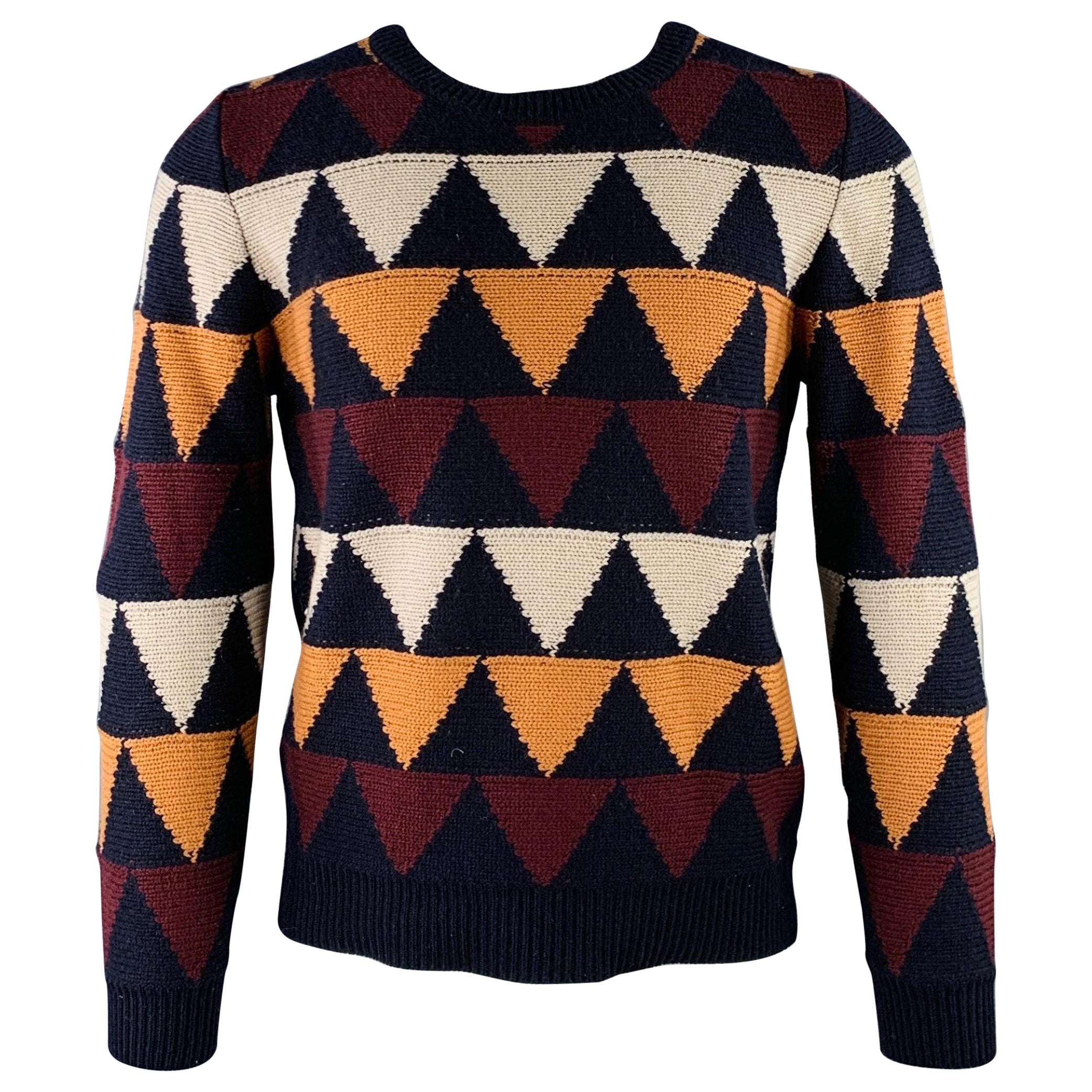 Valentino Taglia S Maglione girocollo in maglia multicolore a triangoli di cachemire