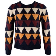 VALENTINO Size S Multi Color Knit Triangles Cashmere Crew Neck Sweater