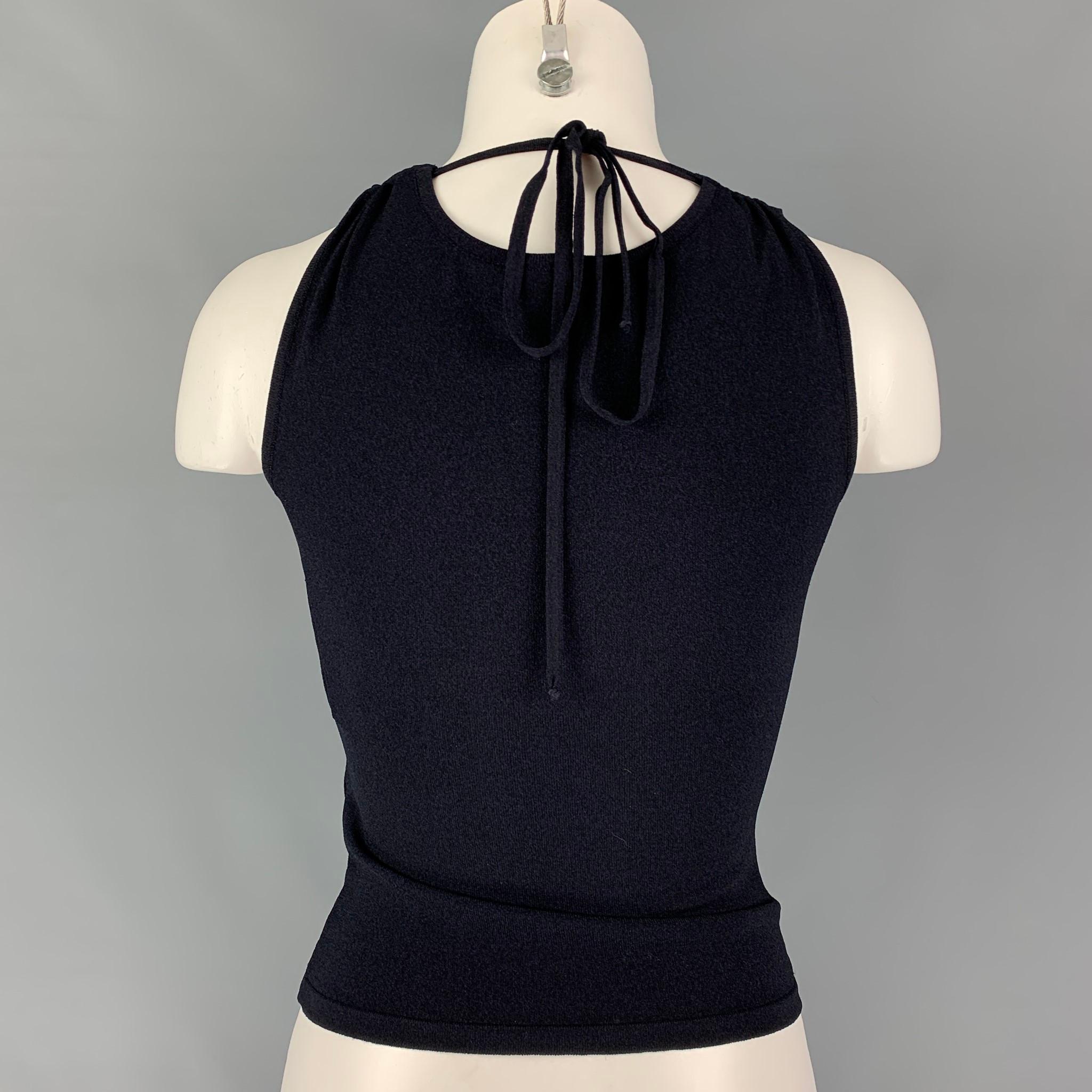 VALENTINO Size S Navy Viscose Polyester Beaded Sleeveless Dress Top In Good Condition In San Francisco, CA
