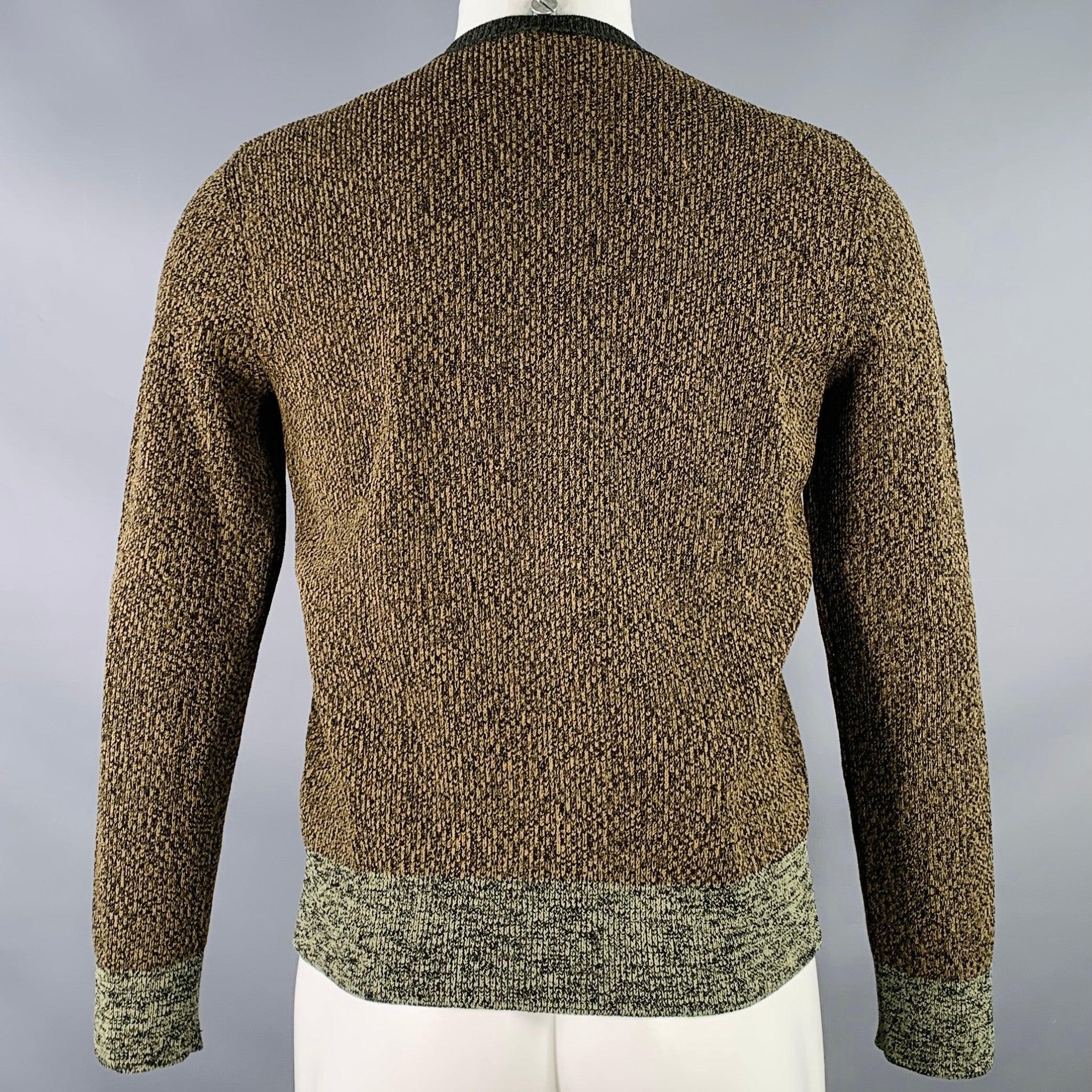VALENTINO Size S Olive Black Knit Viscose Blend Contrast Trim Crew Neck Sweater In Excellent Condition For Sale In San Francisco, CA