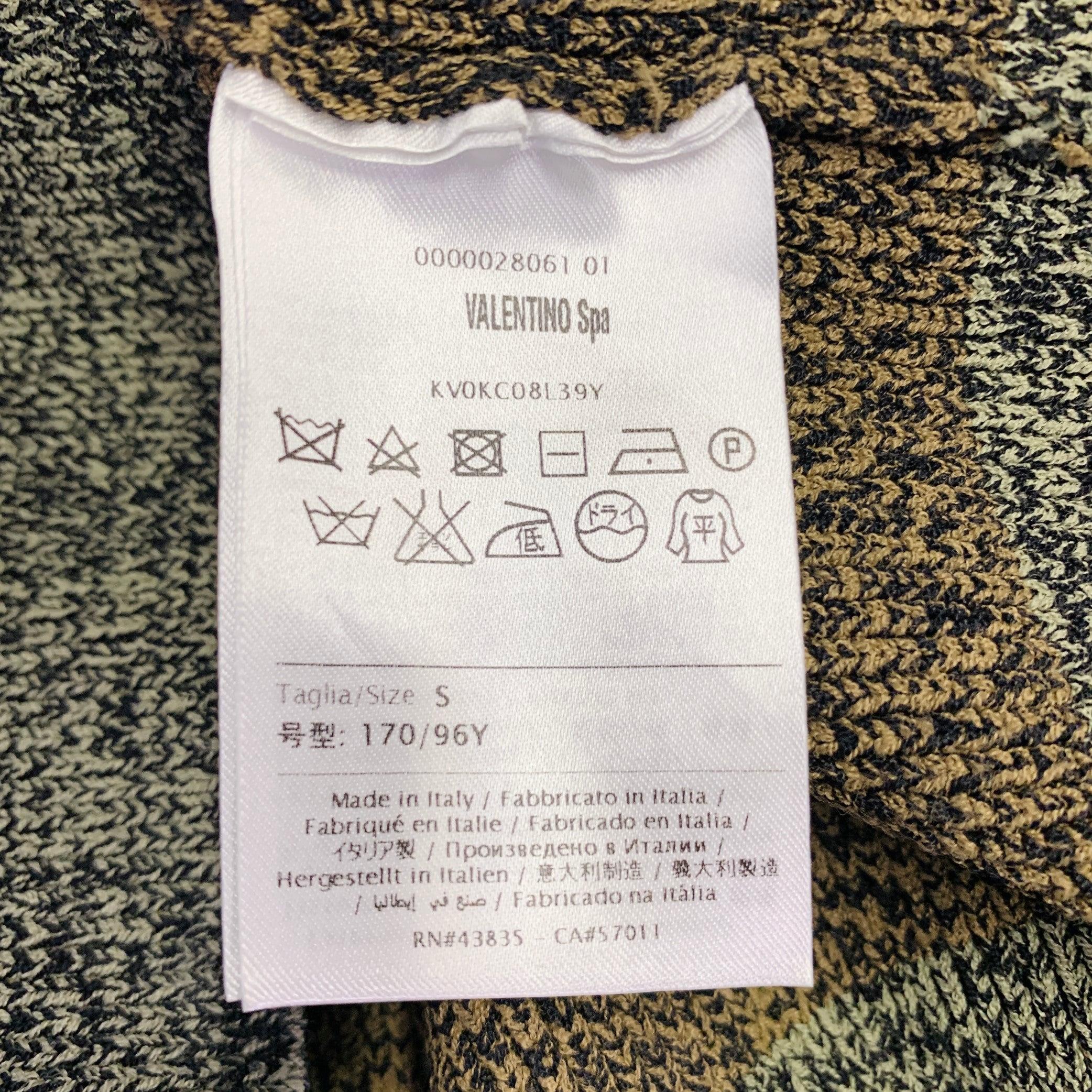 VALENTINO Size S Olive Black Knit Viscose Blend Contrast Trim Crew Neck Sweater For Sale 1