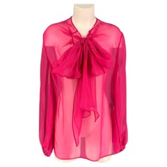 VALENTINO Size S Pink Silk See Through Bow Blouse