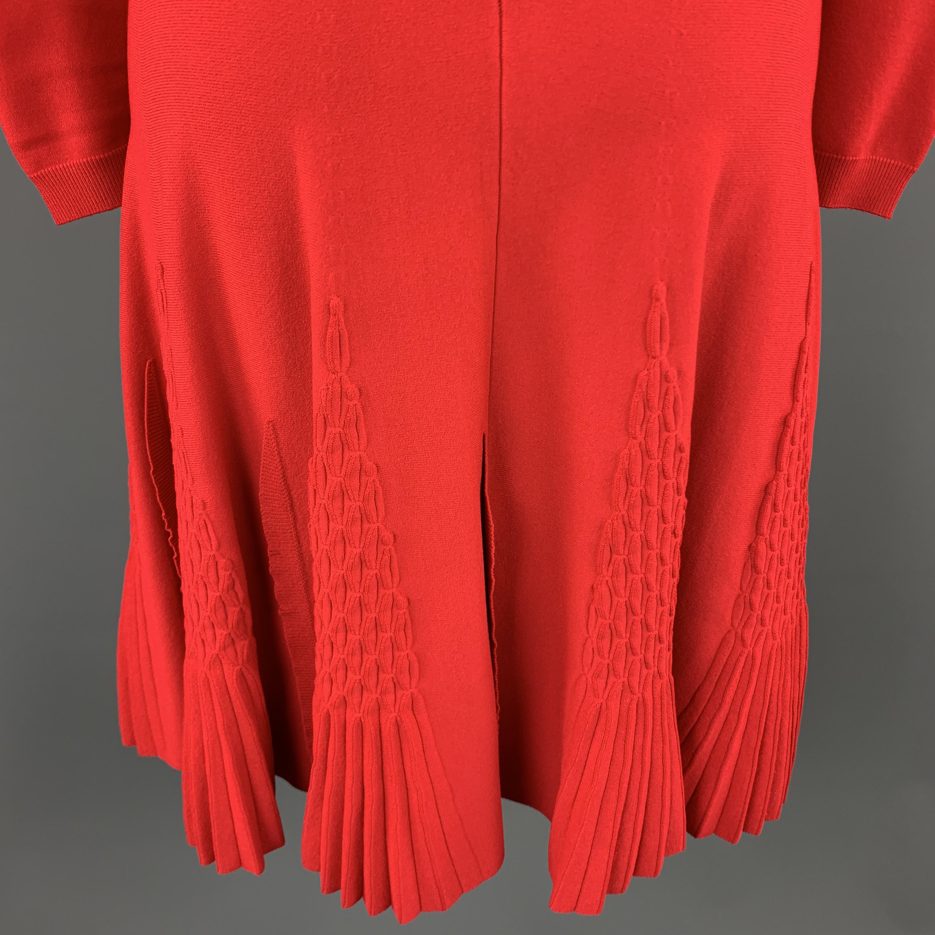 Women's VALENTINO Size S Red Knit long Sleeve Pleat Flare Skirt Dress