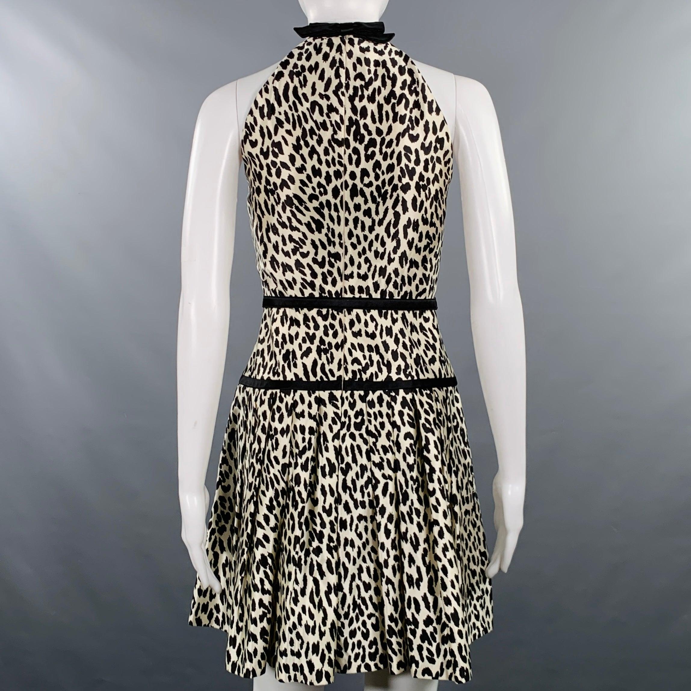VALENTINO Size S White Black Animal Print Halter Cocktail Dress In Excellent Condition For Sale In San Francisco, CA