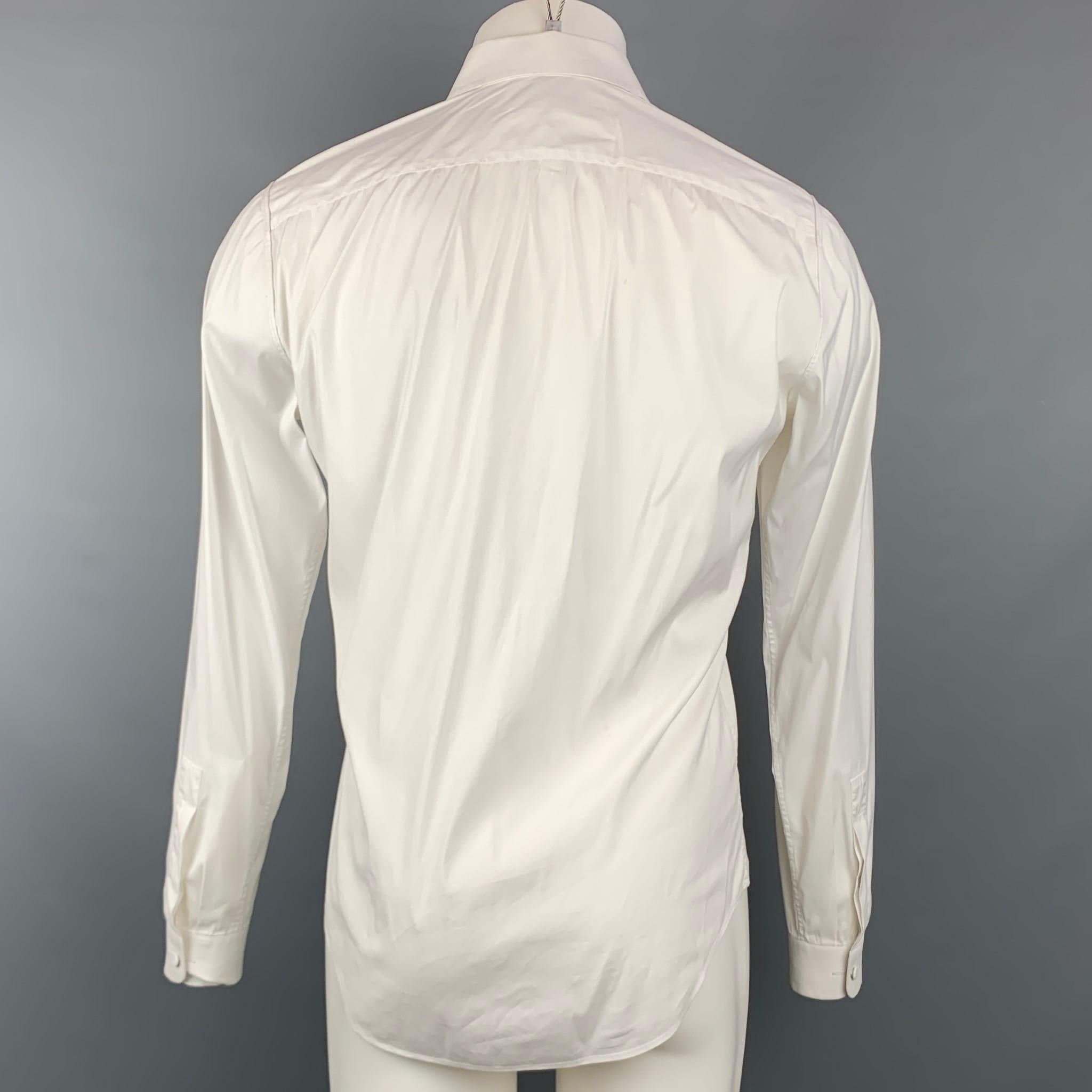 VALENTINO Size S White Cotton Blend Hidden Button Long Sleeve Shirt In Good Condition In San Francisco, CA