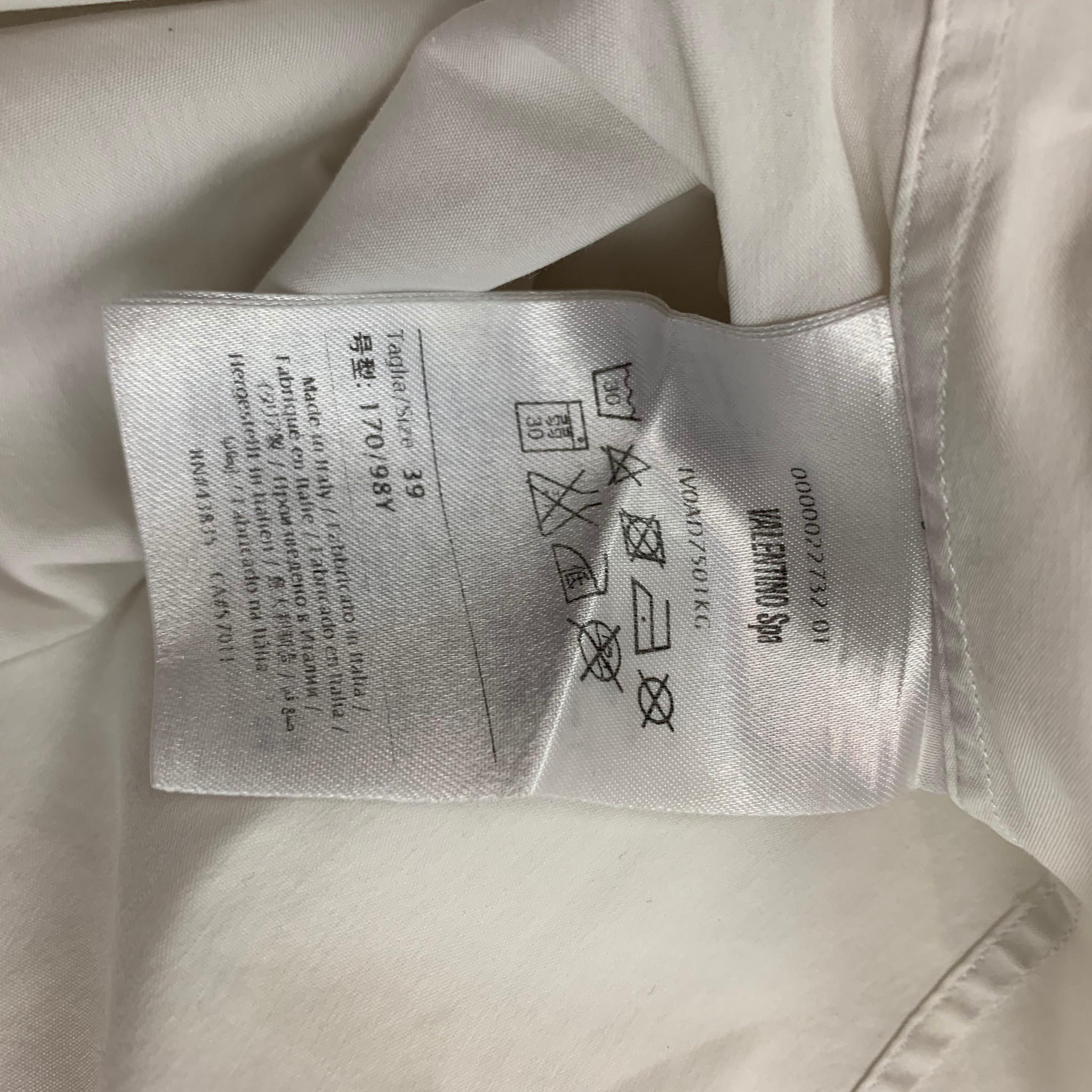 Men's VALENTINO Size S White Cotton Blend Hidden Button Long Sleeve Shirt