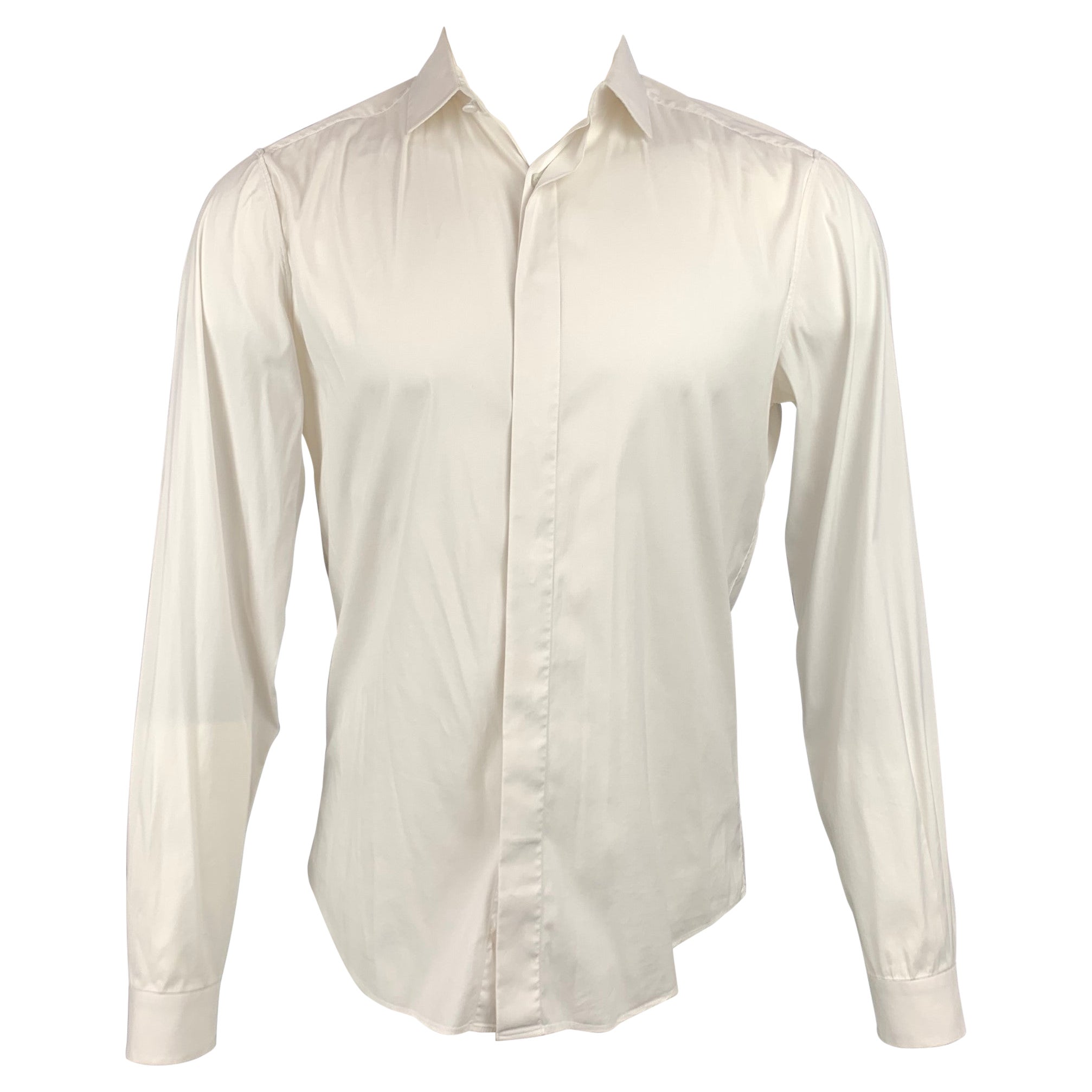 VALENTINO - Chemise à manches longues en coton mélangé blanc avec boutons cachés, taille S