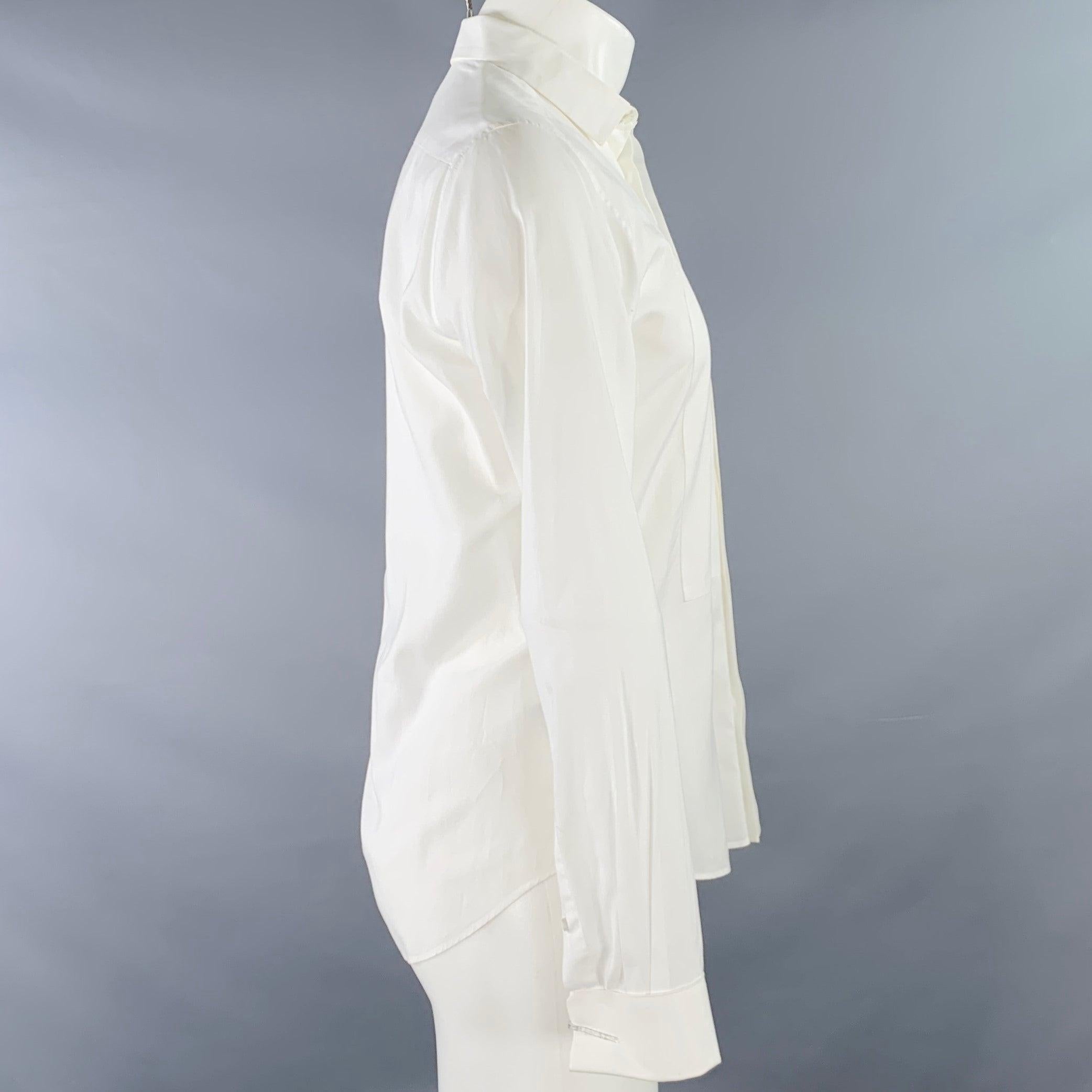 VALENTINO Size S White Cotton French Cuff Hidden Buttons Tuxedo Long Sleeve Shirt In Good Condition For Sale In San Francisco, CA