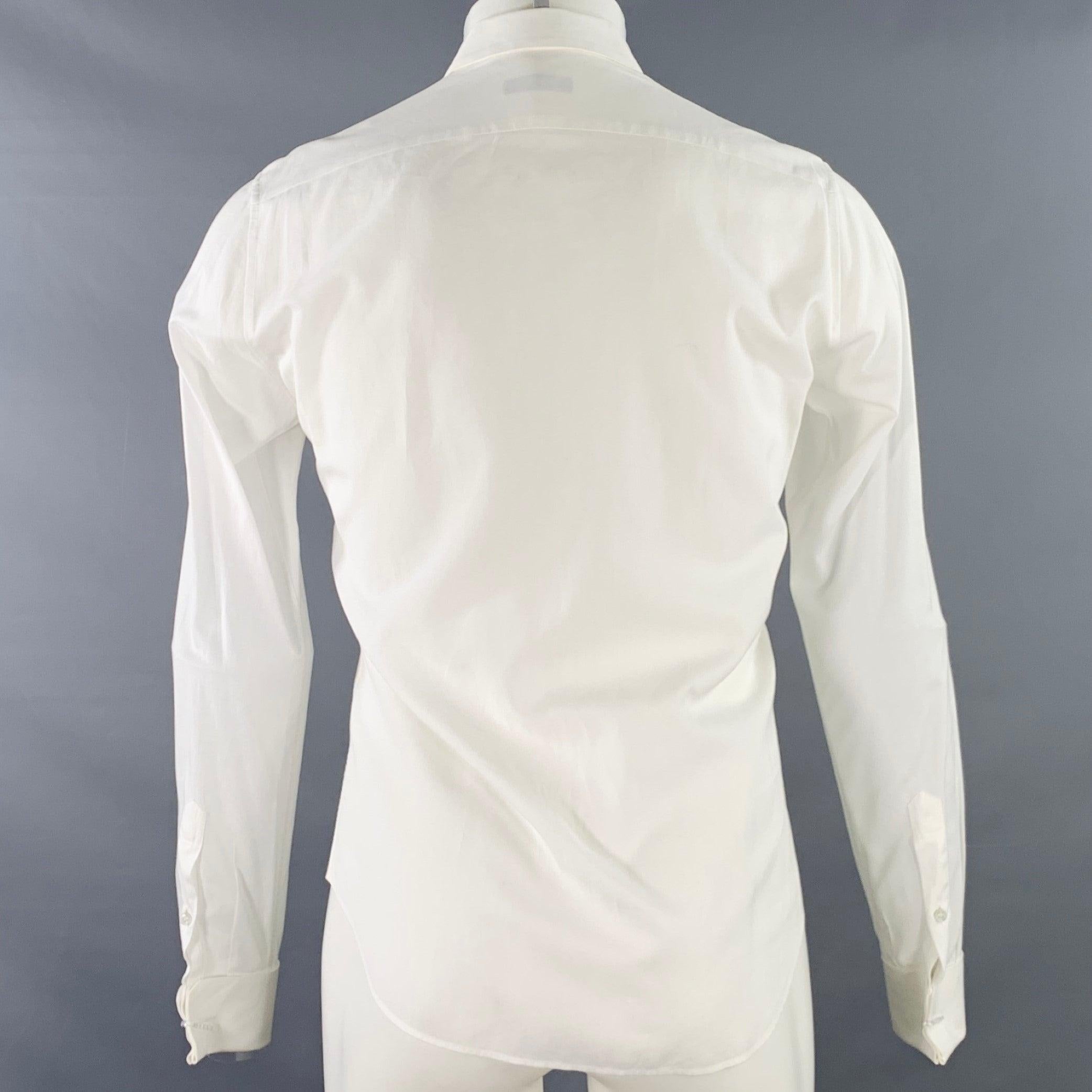 Men's VALENTINO Size S White Cotton French Cuff Hidden Buttons Tuxedo Long Sleeve Shirt For Sale