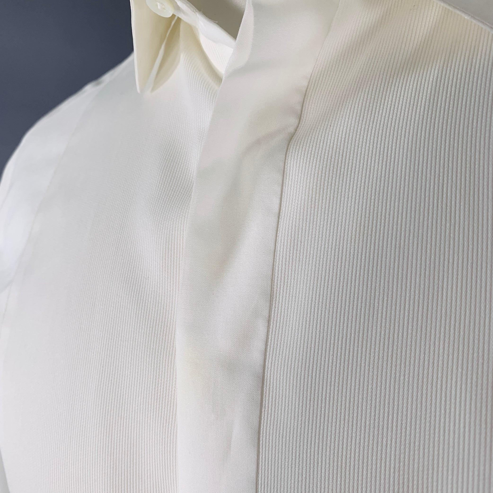 VALENTINO Size S White Cotton French Cuff Hidden Buttons Tuxedo Long Sleeve Shirt For Sale 1
