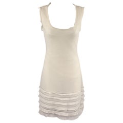 VALENTINO Size S White Knitted Textured Cotton / Nylon Shift Dress