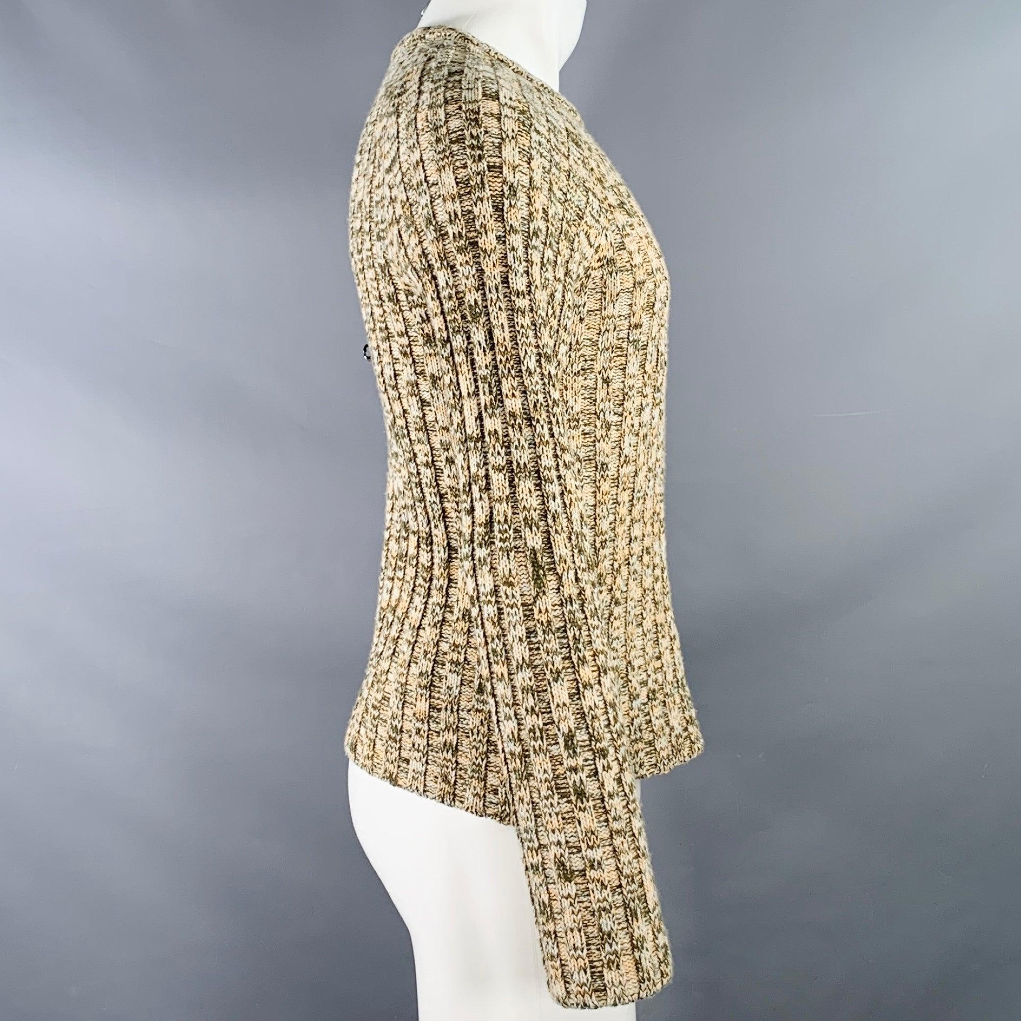 Beige VALENTINO Size S Yellow Olive Rib Knit Wool Blend Crew Neck Sweater For Sale