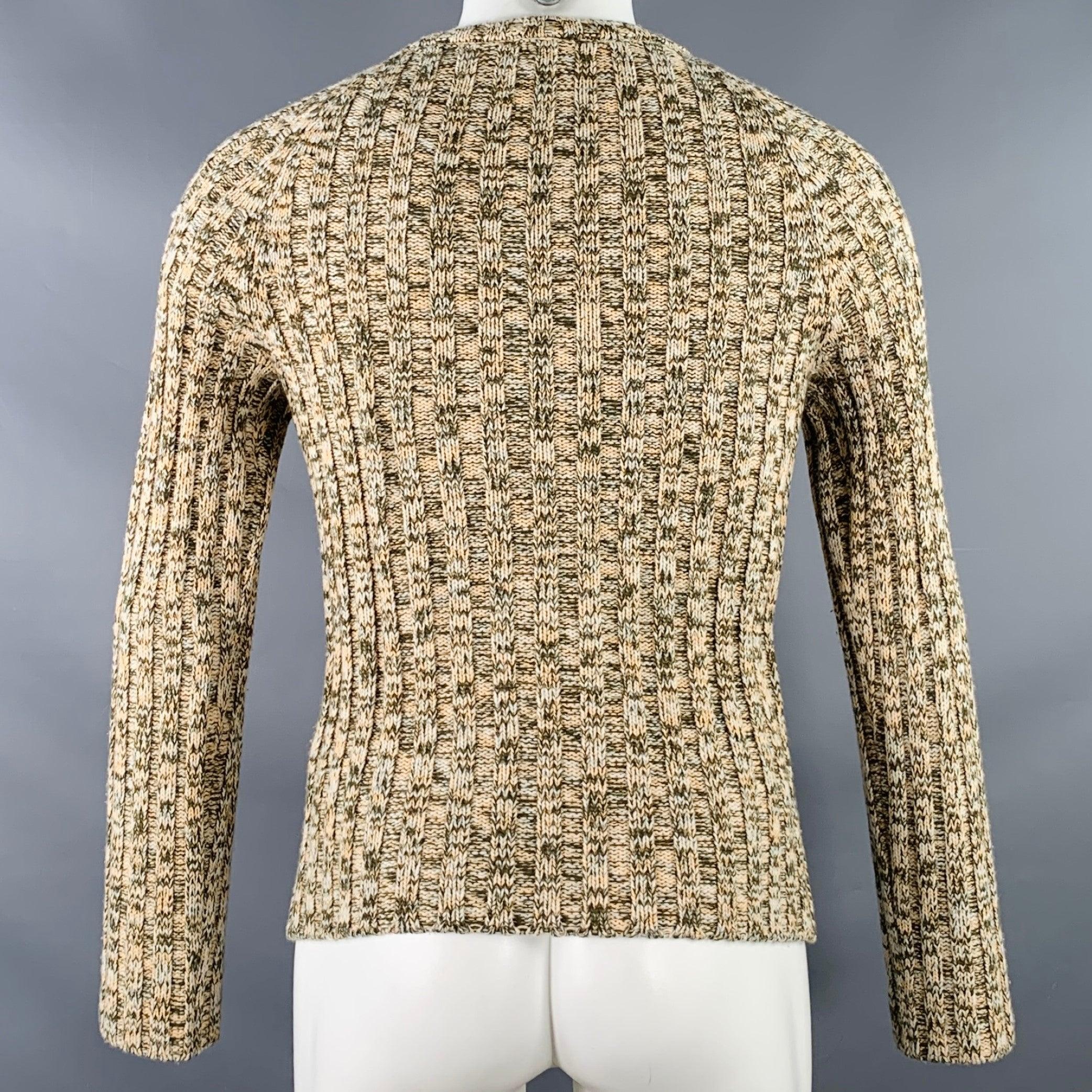 VALENTINO Size S Yellow Olive Rib Knit Wool Blend Crew Neck Sweater In Good Condition For Sale In San Francisco, CA
