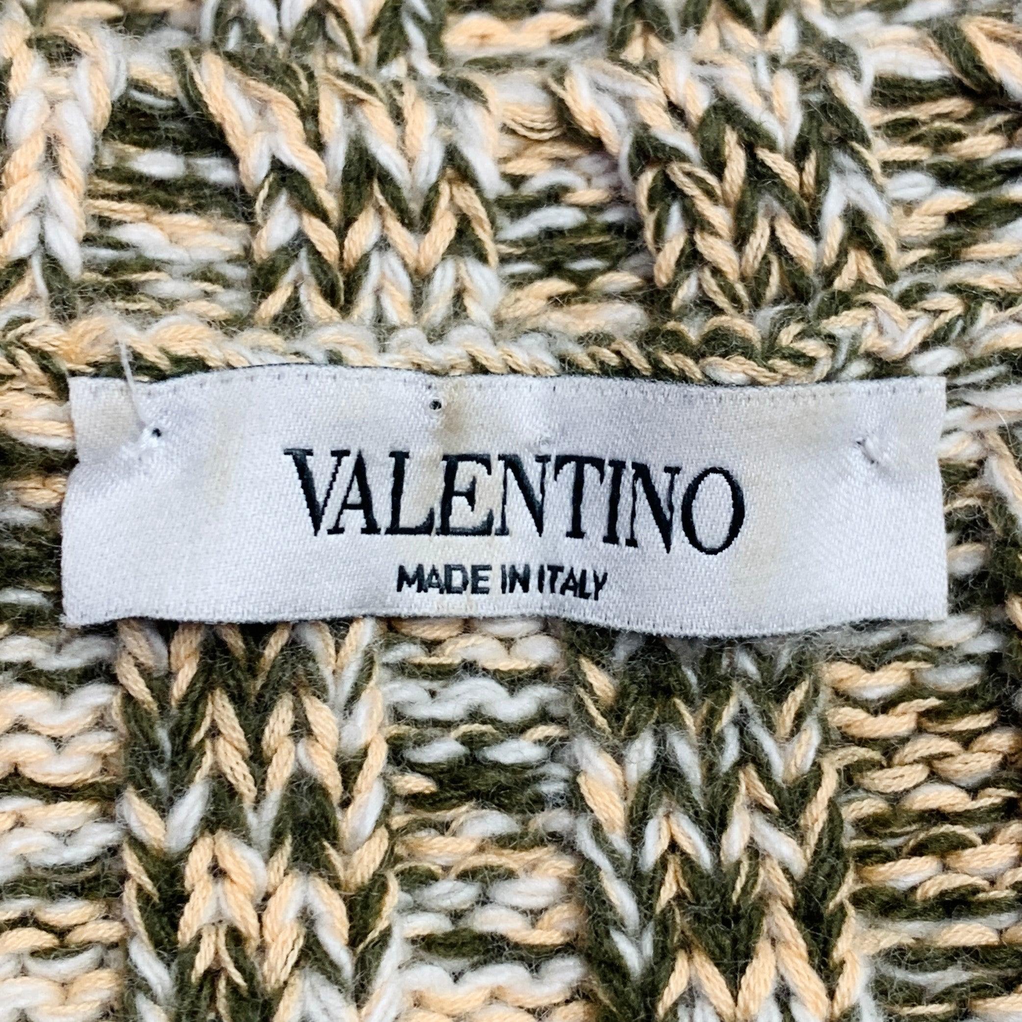 VALENTINO Size S Yellow Olive Rib Knit Wool Blend Crew Neck Sweater For Sale 2