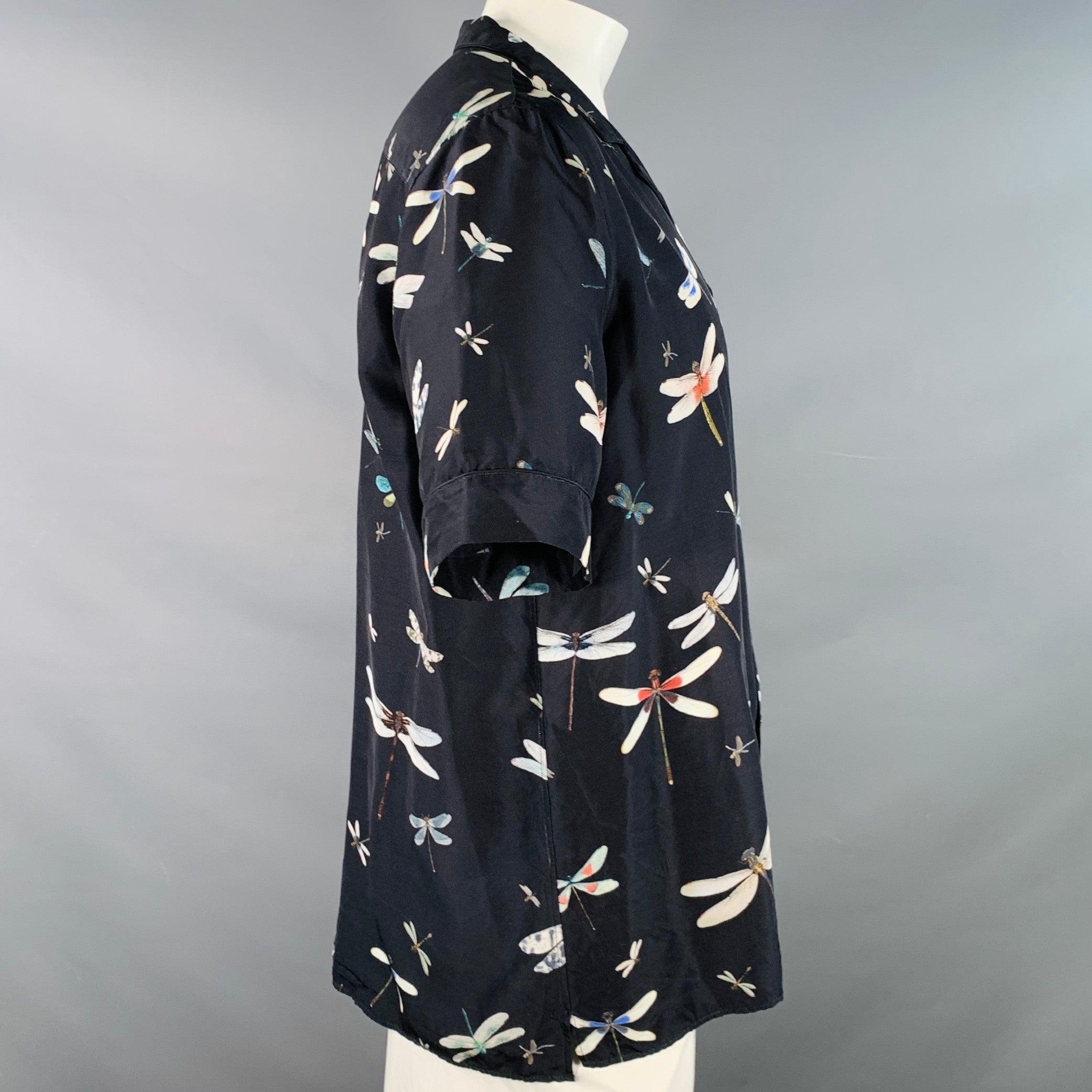 VALENTINO Größe XL Schwarz Multi Farbe Libellen Seide eine Tasche Camp Kurzarm-Shirt Herren im Angebot