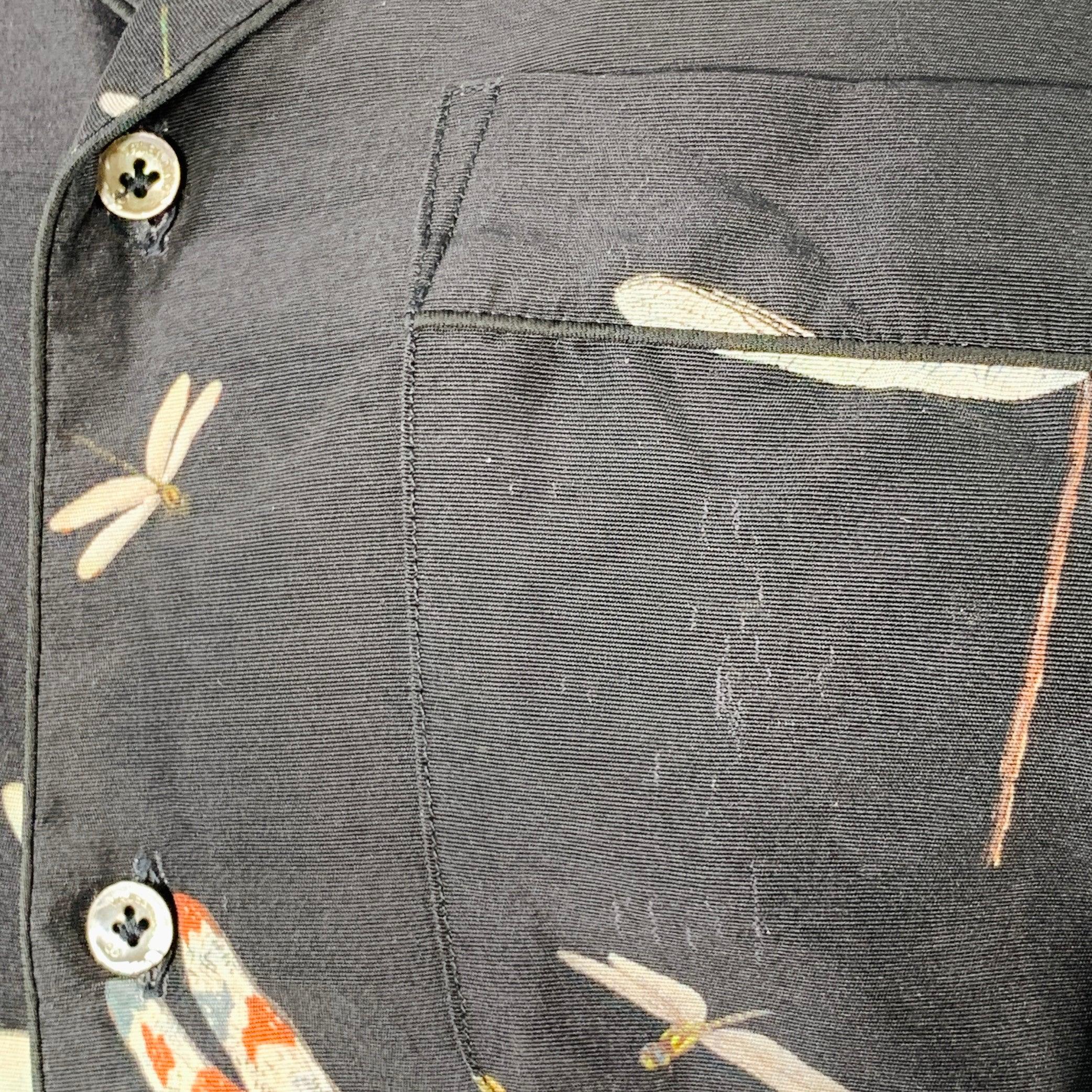 VALENTINO Größe XL Schwarz Multi Farbe Libellen Seide eine Tasche Camp Kurzarm-Shirt im Angebot 2