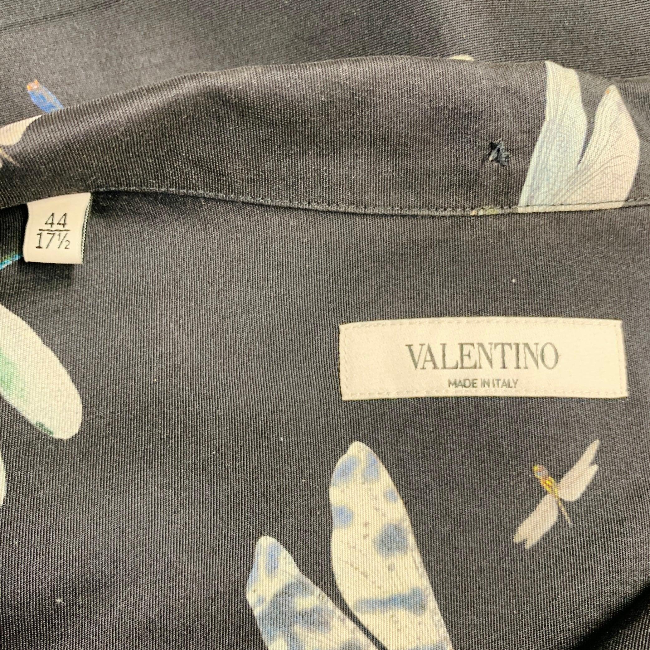 VALENTINO Größe XL Schwarz Multi Farbe Libellen Seide eine Tasche Camp Kurzarm-Shirt im Angebot 4