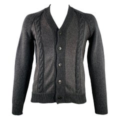 VALENTINO Size XL Charcoal Grey Cable Knit Virgin Wool Cashmere Cardigan