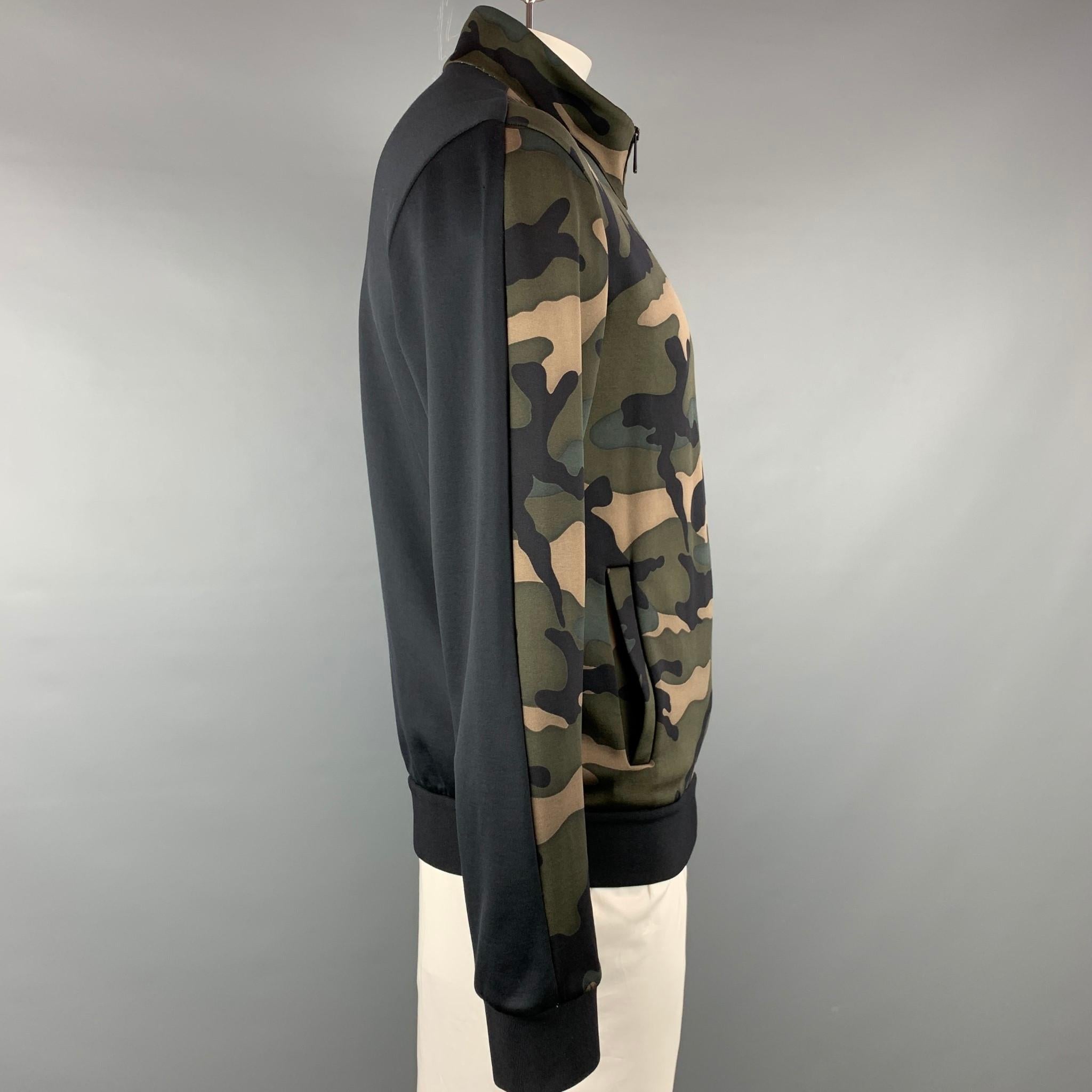 VALENTINO Size XL Olive & Black Camouflage Polyamide Sweatshirt In Good Condition In San Francisco, CA