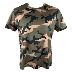 VALENTINO Size XL Olive Green Camouflage Cotton Crew-Neck Rockstud T-shirt