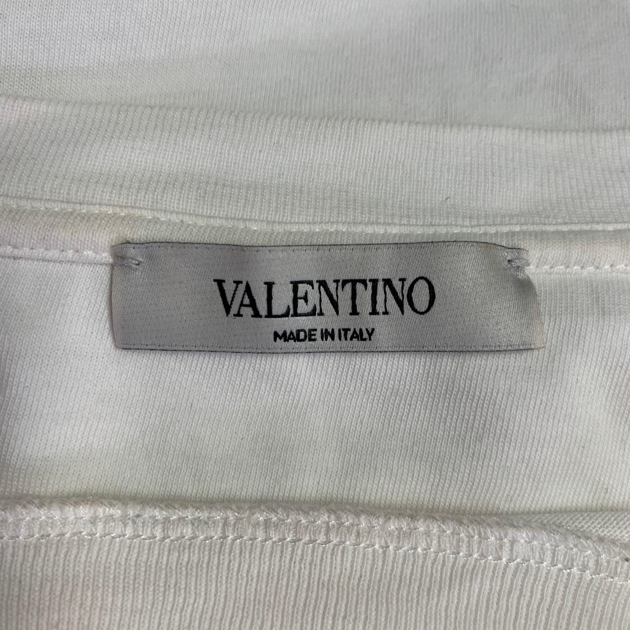 Men's VALENTINO Size XL White Cotton Crew Neck T-shirt For Sale