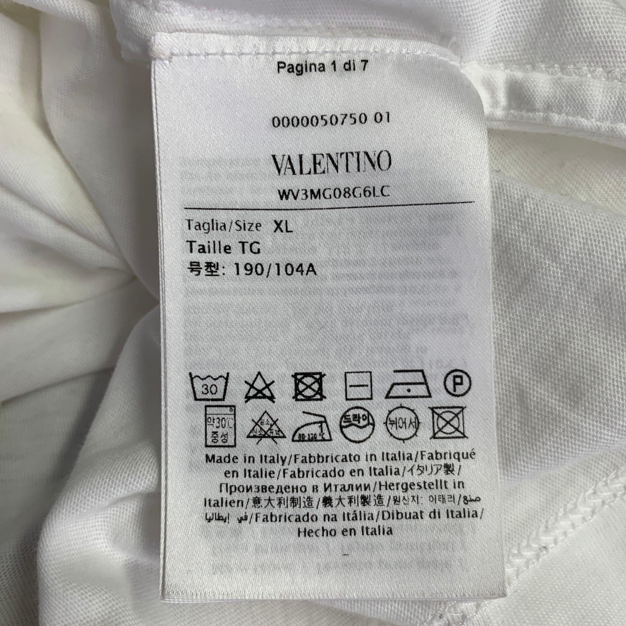 VALENTINO Size XL White Cotton Crew Neck T-shirt For Sale 1