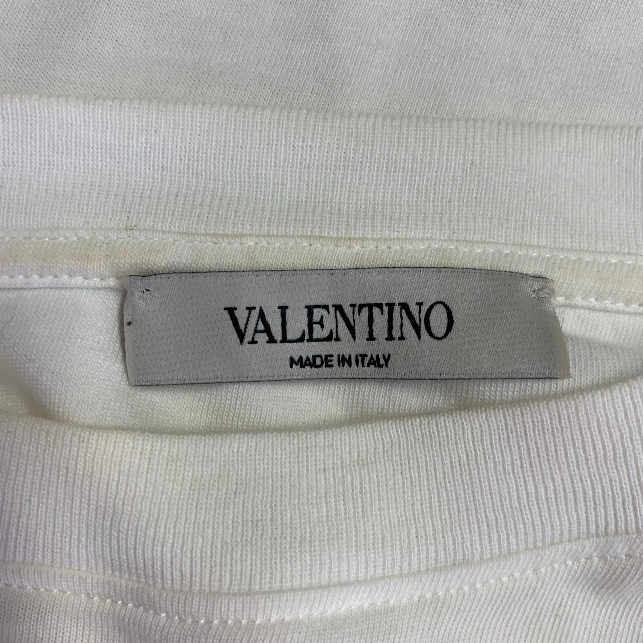 VALENTINO Size XL White Cotton Crew Neck T-shirt For Sale 1
