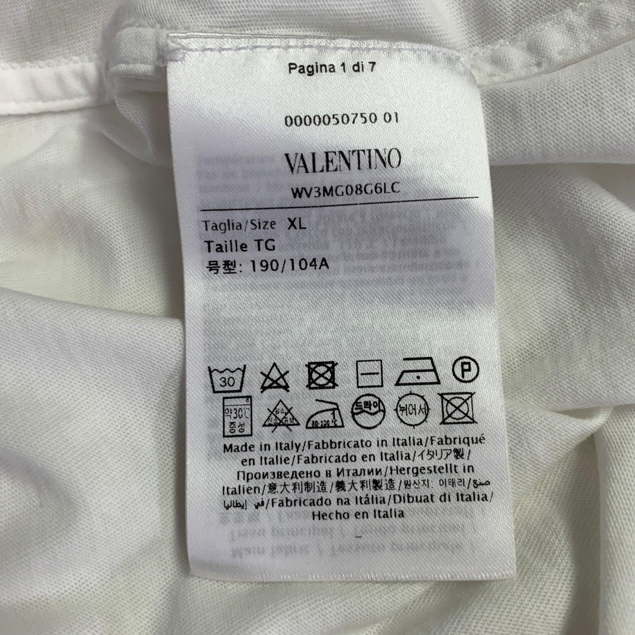 VALENTINO Size XL White Cotton Crew Neck T-shirt For Sale 2