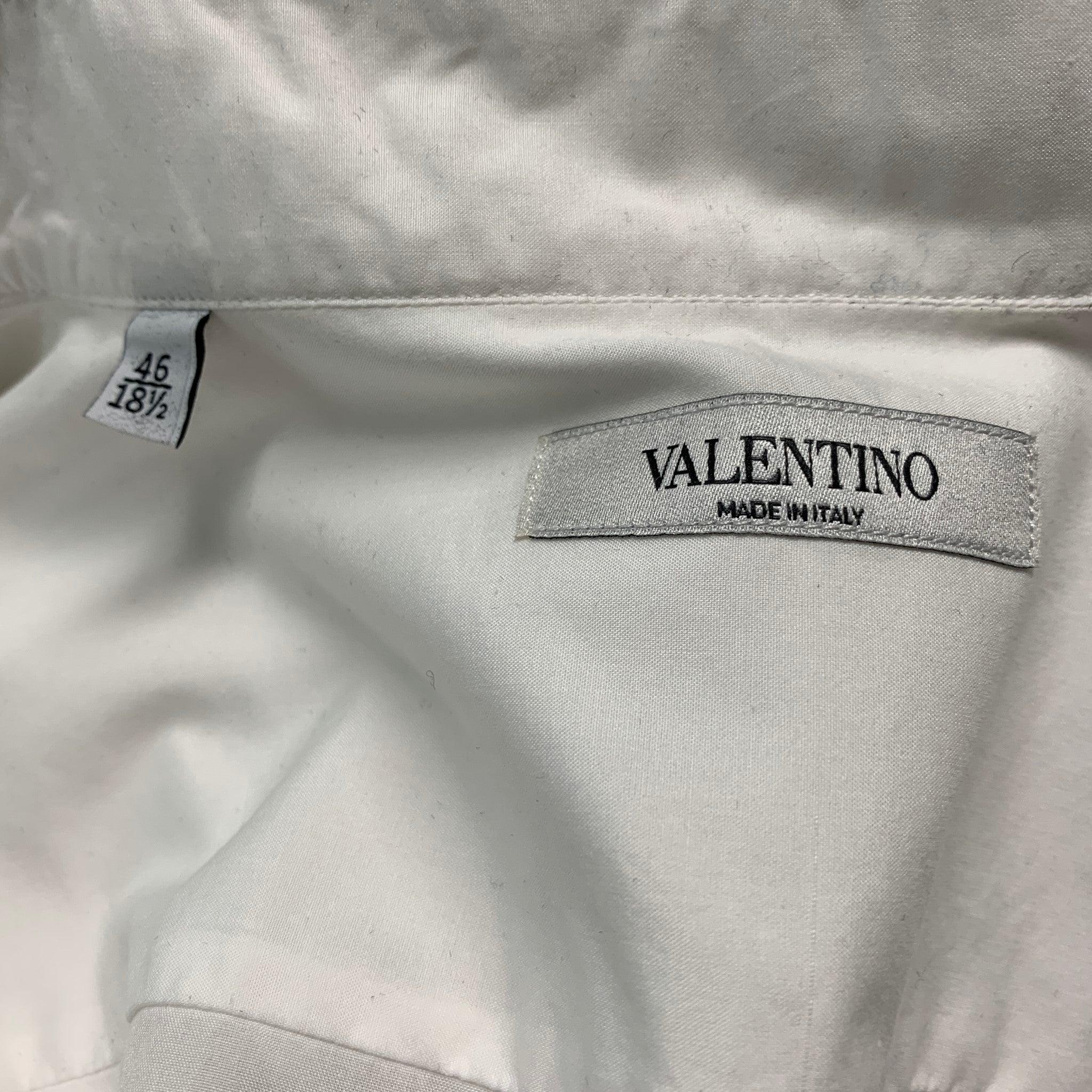 VALENTINO Size XL White Solid Cotton Tuxedo Long Sleeve Shirt For Sale 2