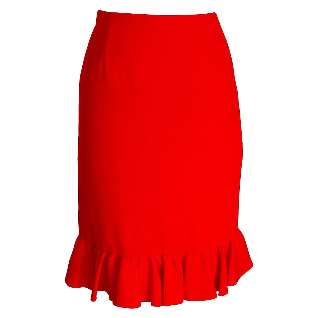 Valentino Skirt Signature Red Flirty Ruffle Hem and Rear Detail 8 New