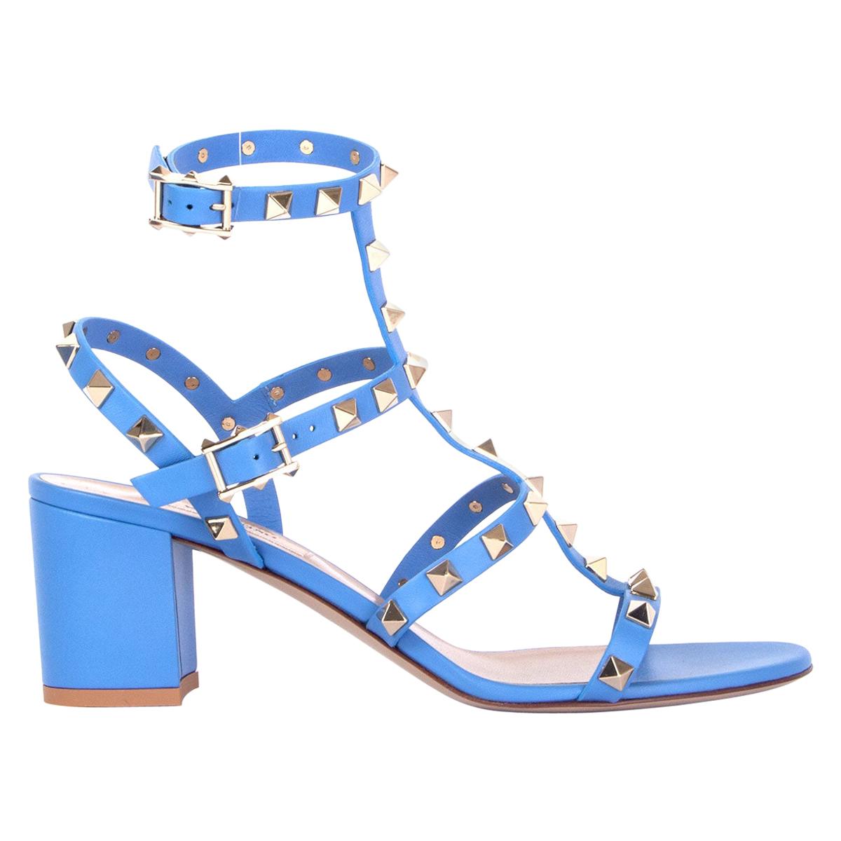 VALENTINO sky blue leather ROCKSTUD CAGE Sandals Shoes 37.5
