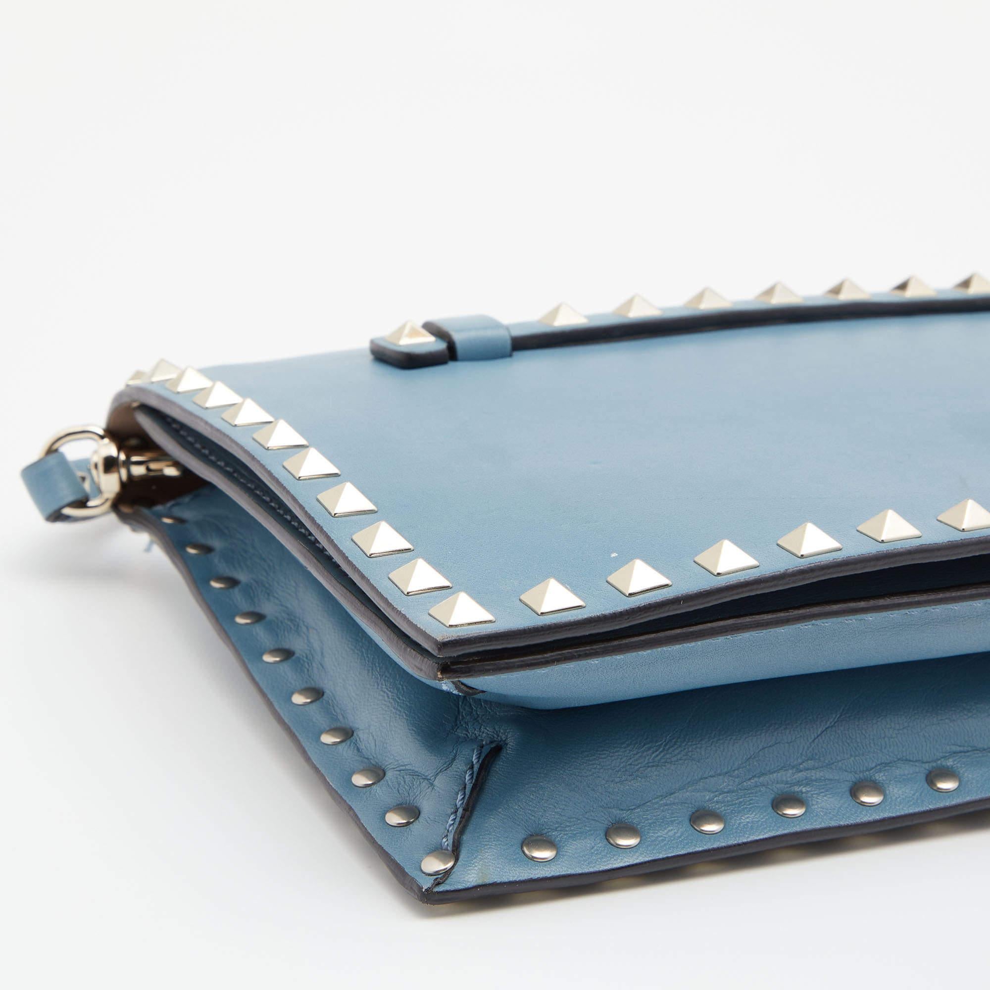 Women's Valentino Sky Blue Leather Rockstud Clutch