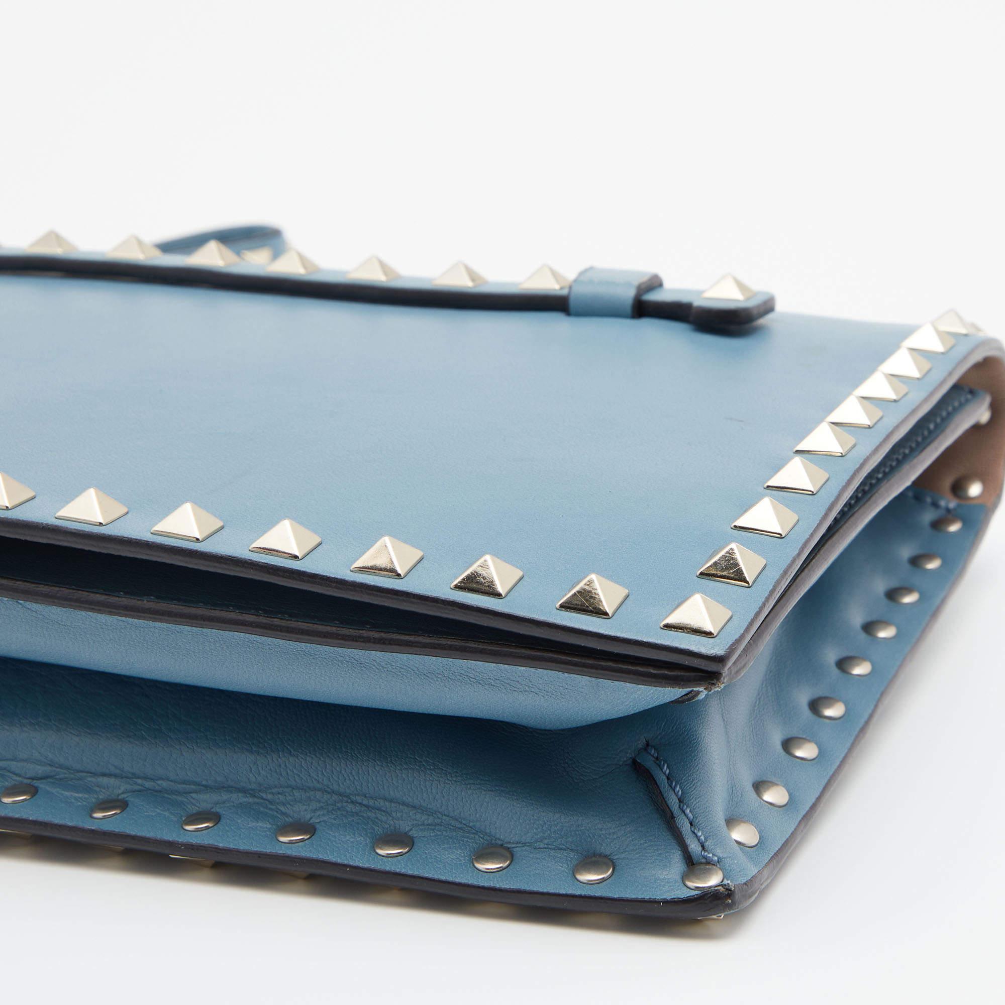 Valentino Sky Blue Leather Rockstud Clutch 1