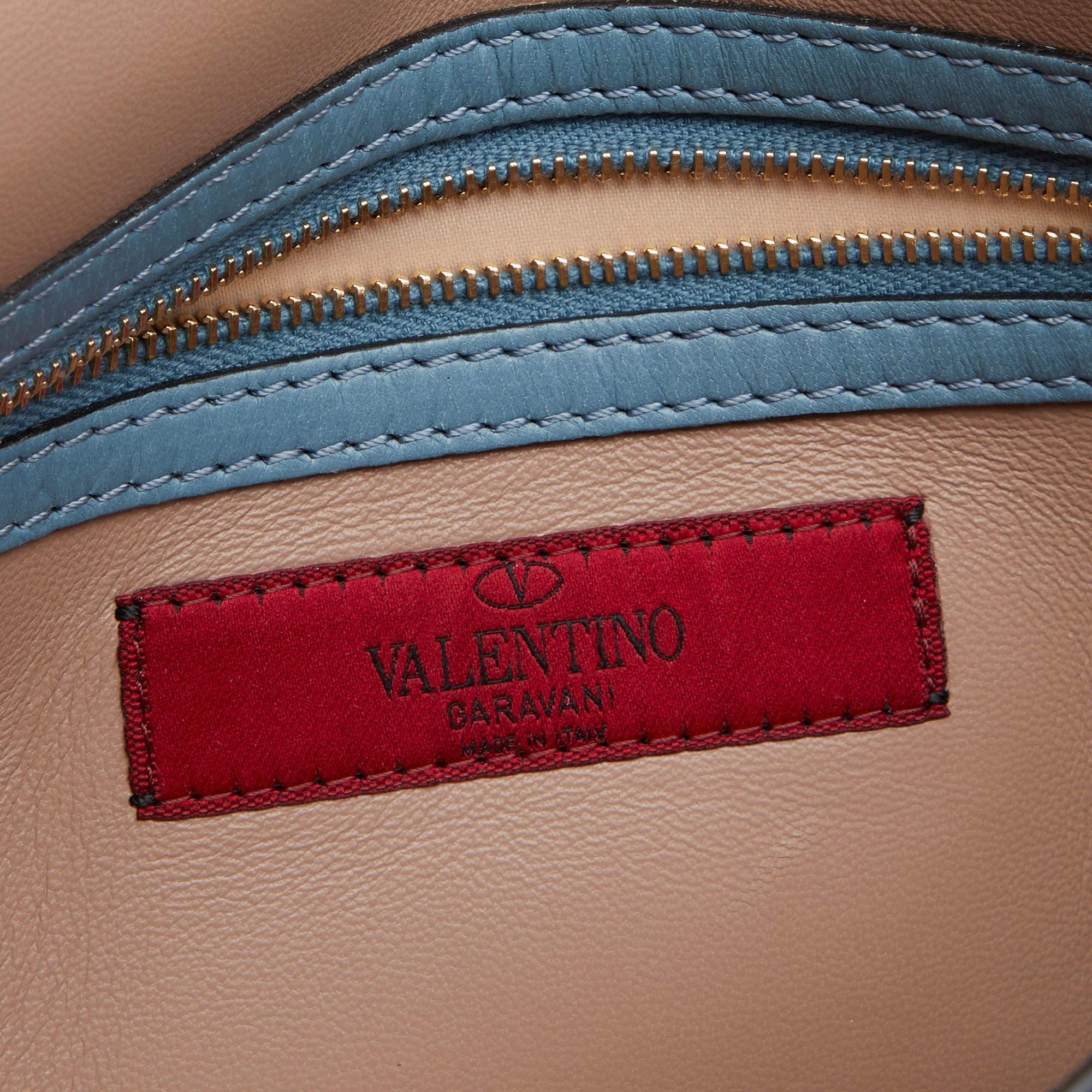 Valentino Sky Blue Leather Rockstud Clutch For Sale 5