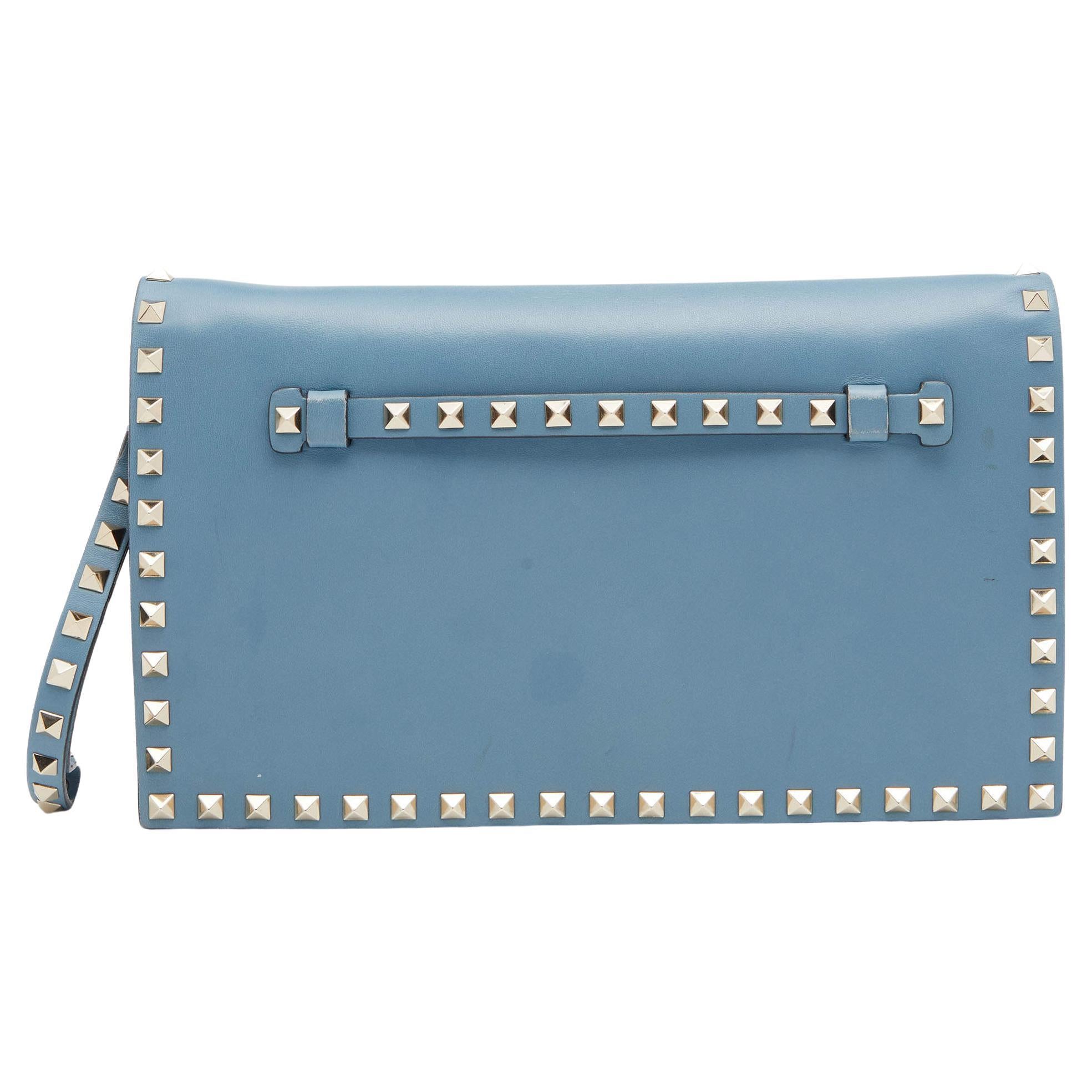 Valentino Sky Blue Leather Rockstud Clutch